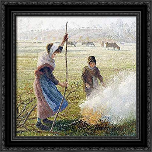 Camille Pissarro 'White Frost, Woman Breaking Up Wood' 20x20 Black Ornate Framed Canvas Art Print - Perfect for Living Room, Bedroom & Office Wall Decor