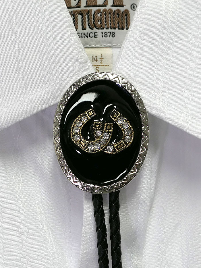 Fashionwest 1708S Crystal Gold Horseshoe Oval Western Bolo Tie for Men - Elegant Western Style Accessory for Cowboy, Rodeo, and Country Music Events