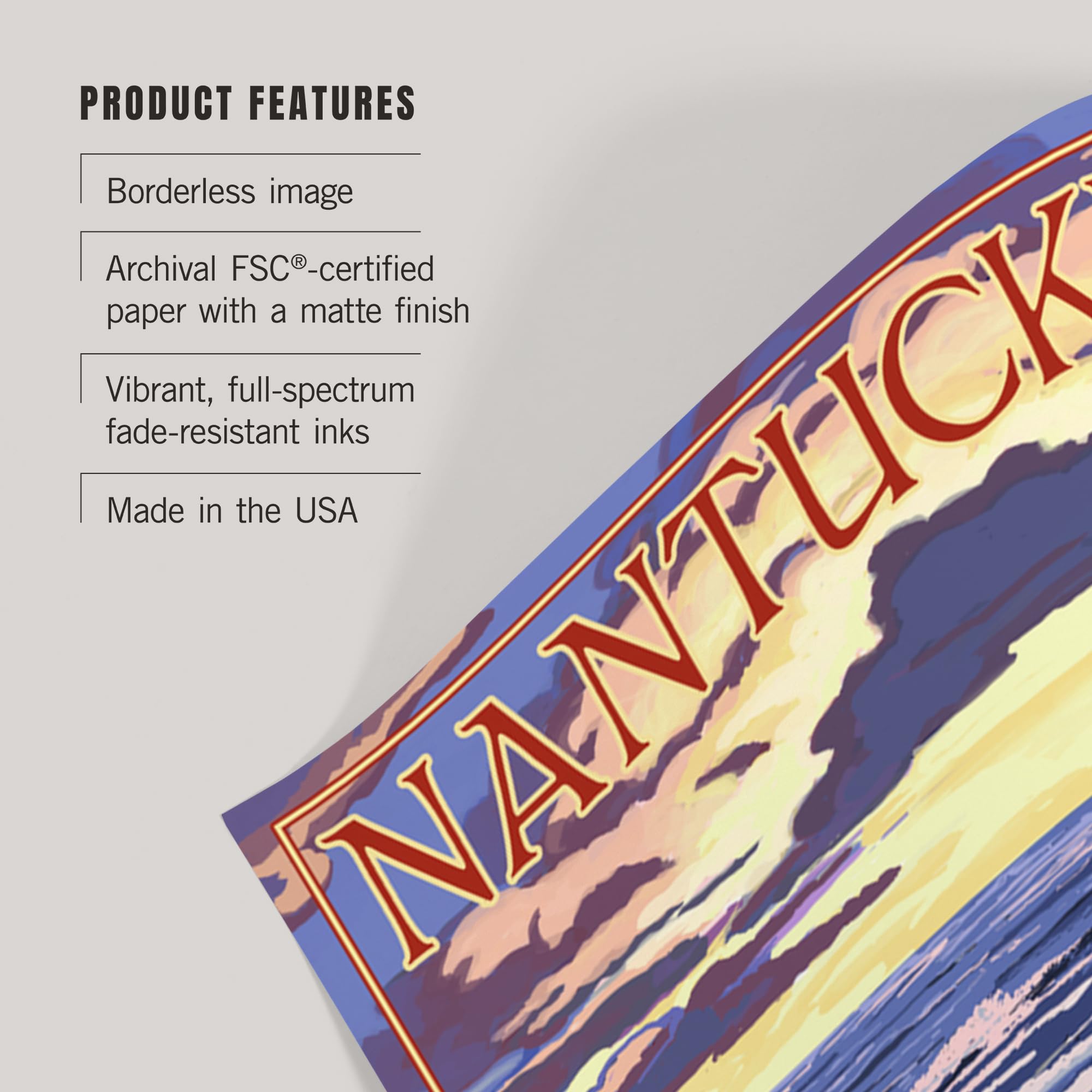 Lantern Press 16x24 Inch Giclee Art Print - Nantucket Massachusetts Sunset Beach Wall Decor - Coastal Home Decor for Living Room, Bedroom & Office