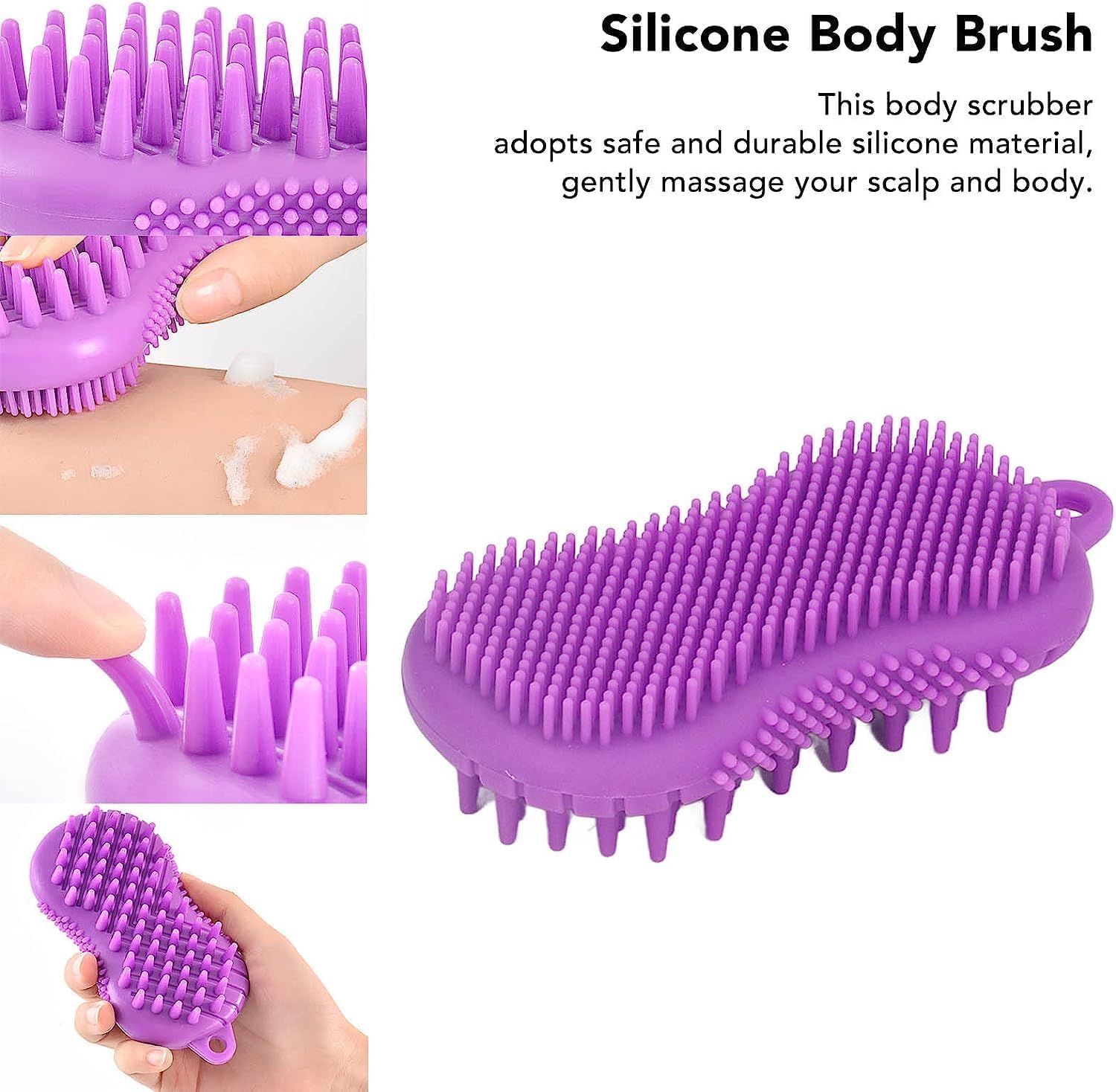 Premium Silicone Body Scrubber & Shower Brush - Exfoliating Bath Brush for Men & Women - Soft Shampoo Massager with Ergonomic Handle - Ideal for Deep Cleansing, Back Scrubbing & Scalp Care (1PC, Multicolor) - Perfect for Spa Days, Exfoliation & Relaxing Showers
