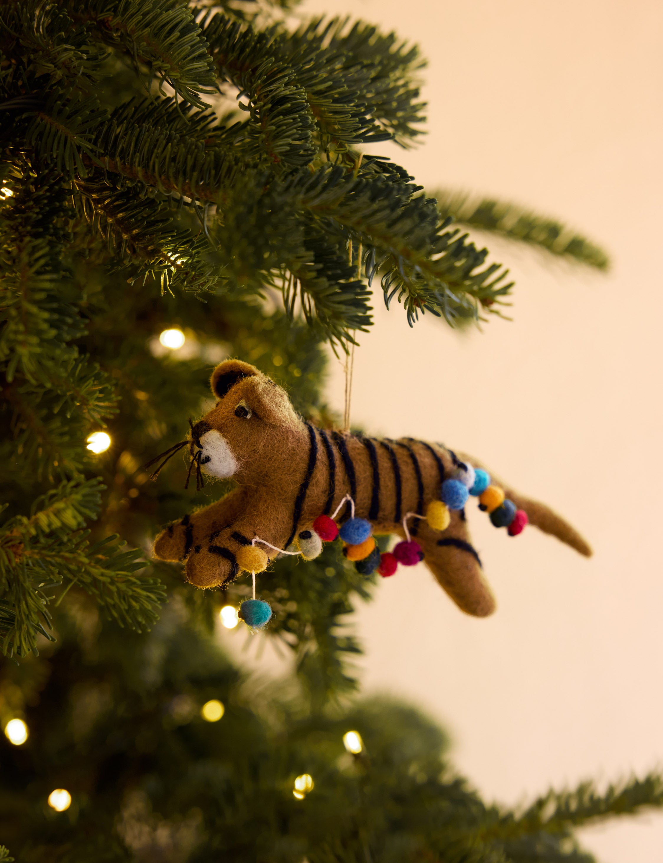 Sarah Sherman Samuel Felt Tiger Trio Ornaments - Set of 3 Handmade Felt Animal Decorations for Christmas Tree, Gift Giving & Nursery Wall Decor