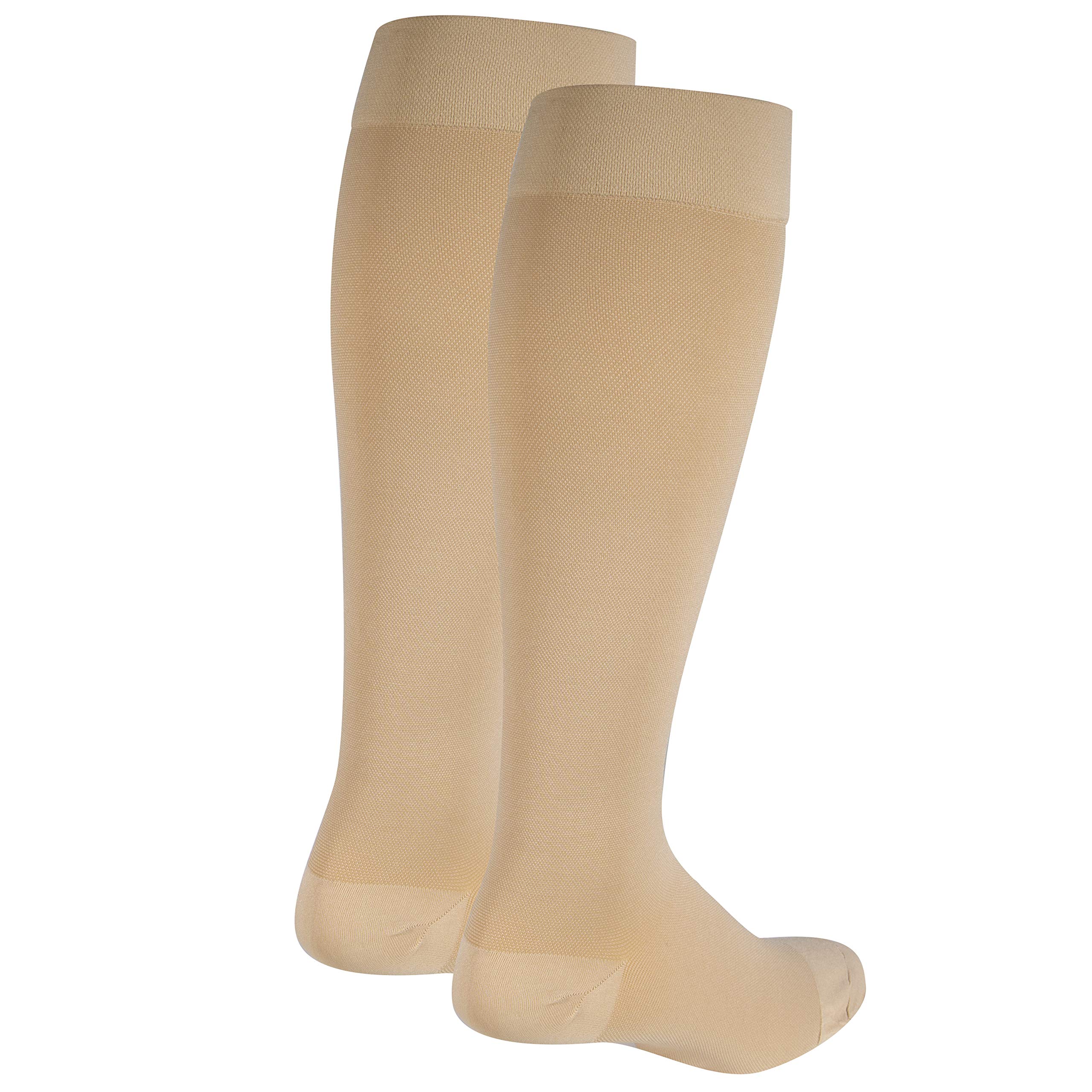 NuVein 20-30 mmHg Medical Compression Socks for Women & Men - Knee High Support Stockings with Closed Toe - Beige Medium Size - Ideal for Travel, Varicose Veins & Circulation Support