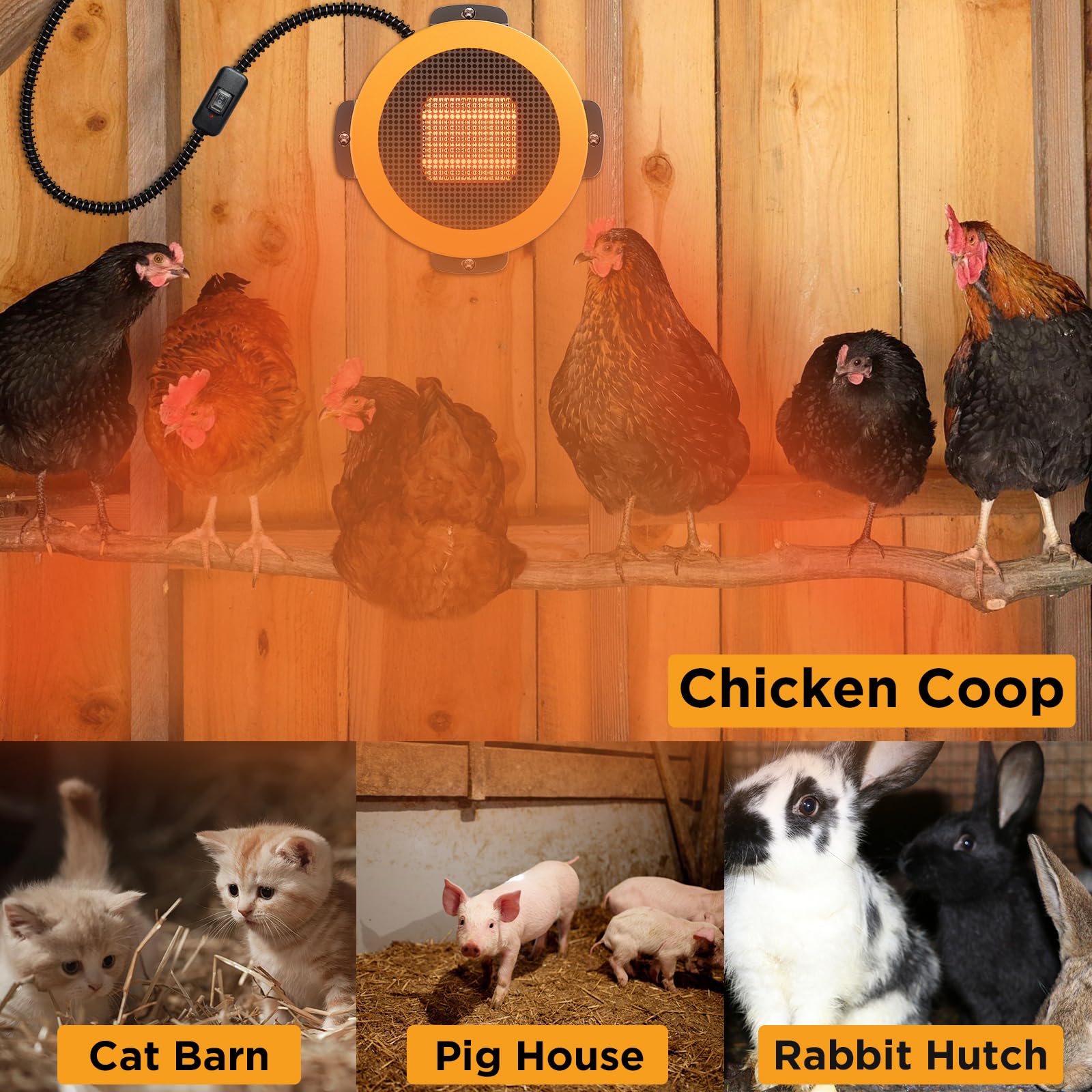 TURBRO 400W Wall Mount Dog House Heater with 10ft Anti-Bite Cord, Waterproof Control & Overheat Protection - Electric Pet Warmer for Kennels, Cat Cages, Chicken Coops & Rabbit Hutches (UL Certified) - Perfect for Outdoor Winter Pet Shelter Heating