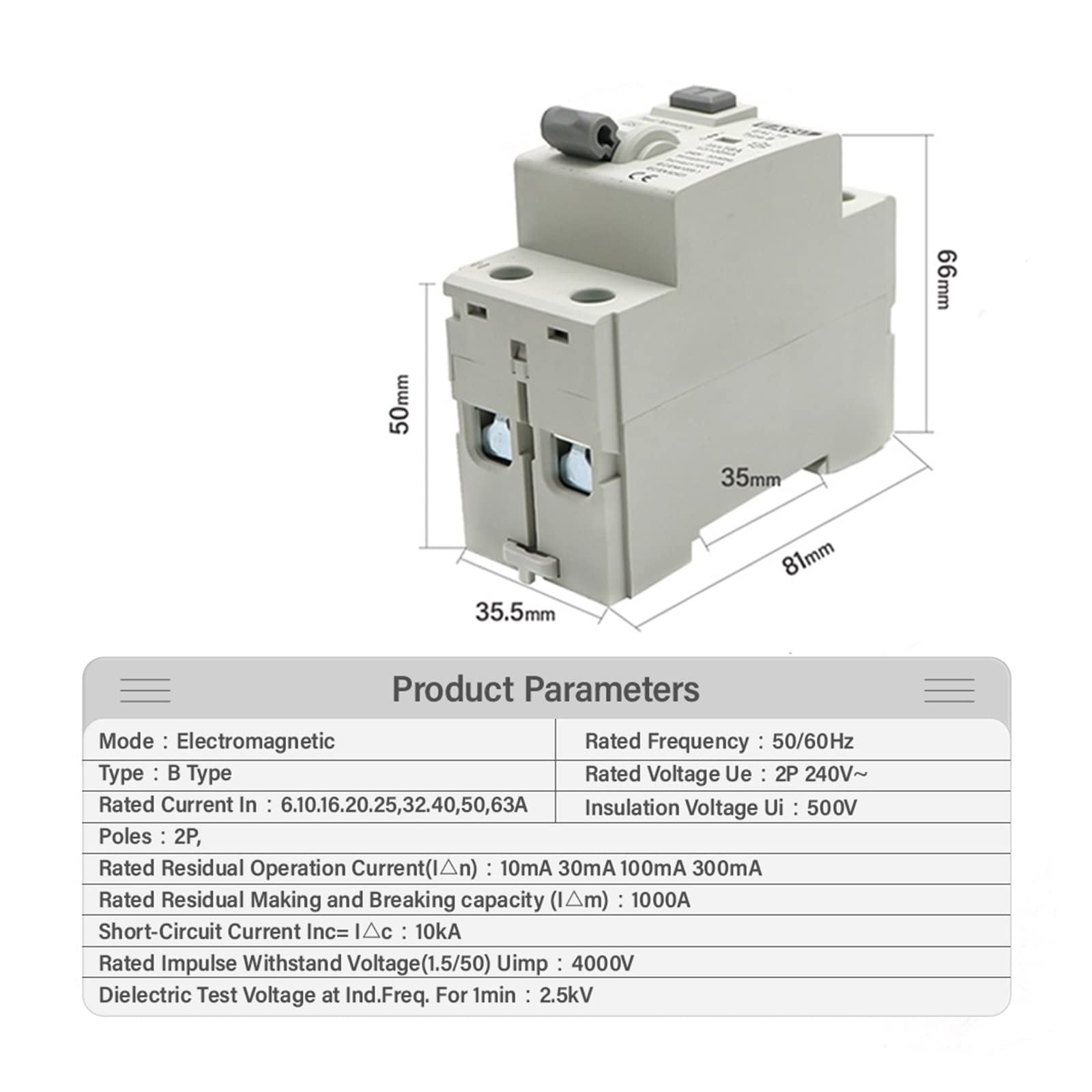 Electromagnetic Residual Current Circuit Breaker 2P 10/30/100/300mA - 50A 30mA Safety Switch for Home & Industrial Electrical Protection - Ideal for HVAC, Appliances & Power Distribution Panels