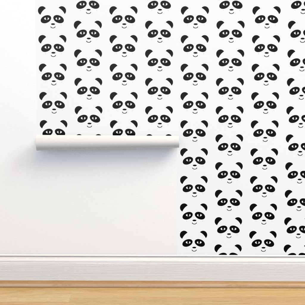 Removable Wallpaper Swatch - Panda Black & White Nursery Wallpaper | Peel & Stick Custom Wall Decor for Kids Room | Modern Monochrome Minimalist Design by Spoonflower | Perfect for Nursery, Playroom & Bedroom Decor
