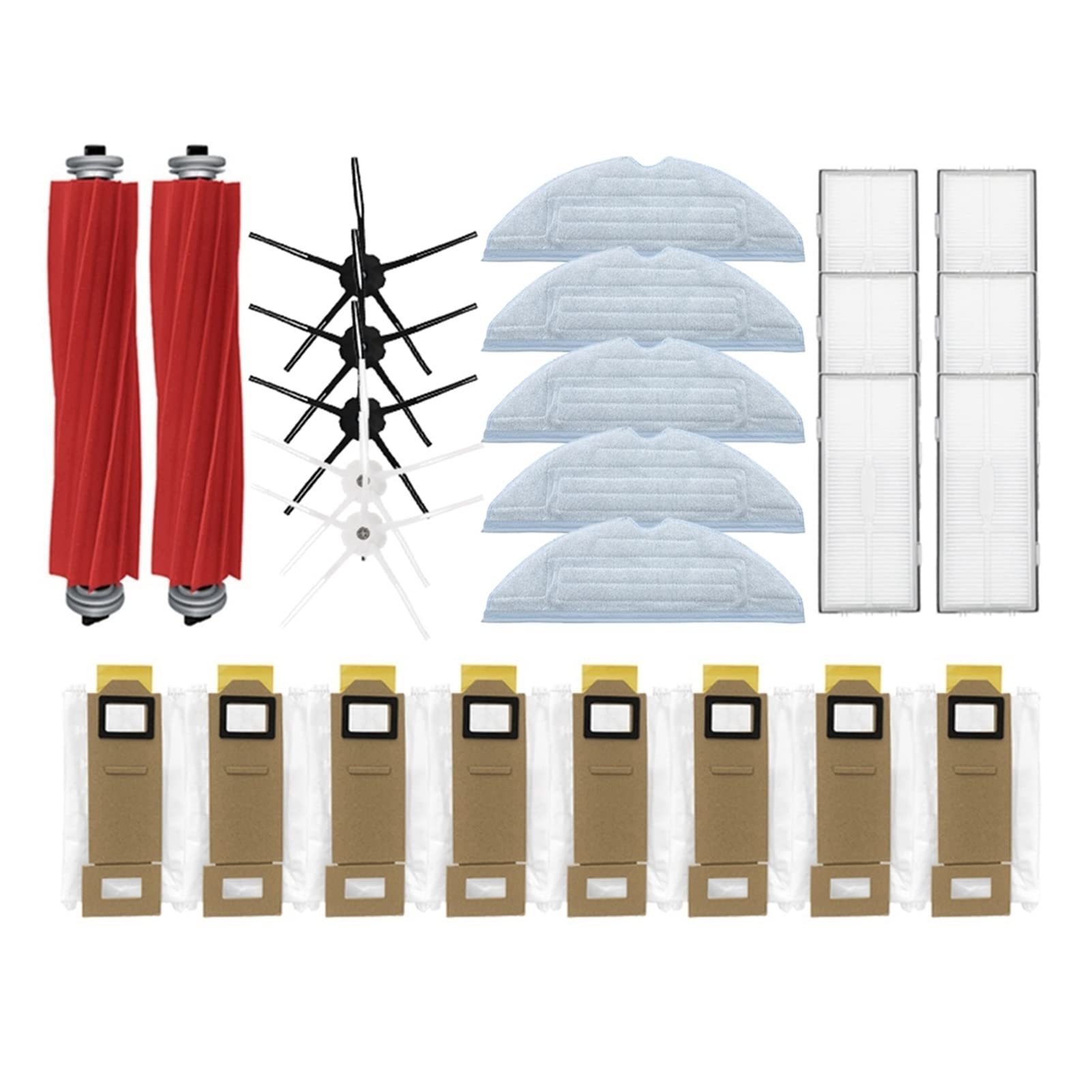 Xiaomi Roborock T7S T7S Plus S7 Vacuum Cleaner Accessories - Main Brush, Side Brush, HEPA Filter & Dust Bag Replacement Parts | Compatible with Robot Vacuums for Hardwood, Tile & Carpet Cleaning