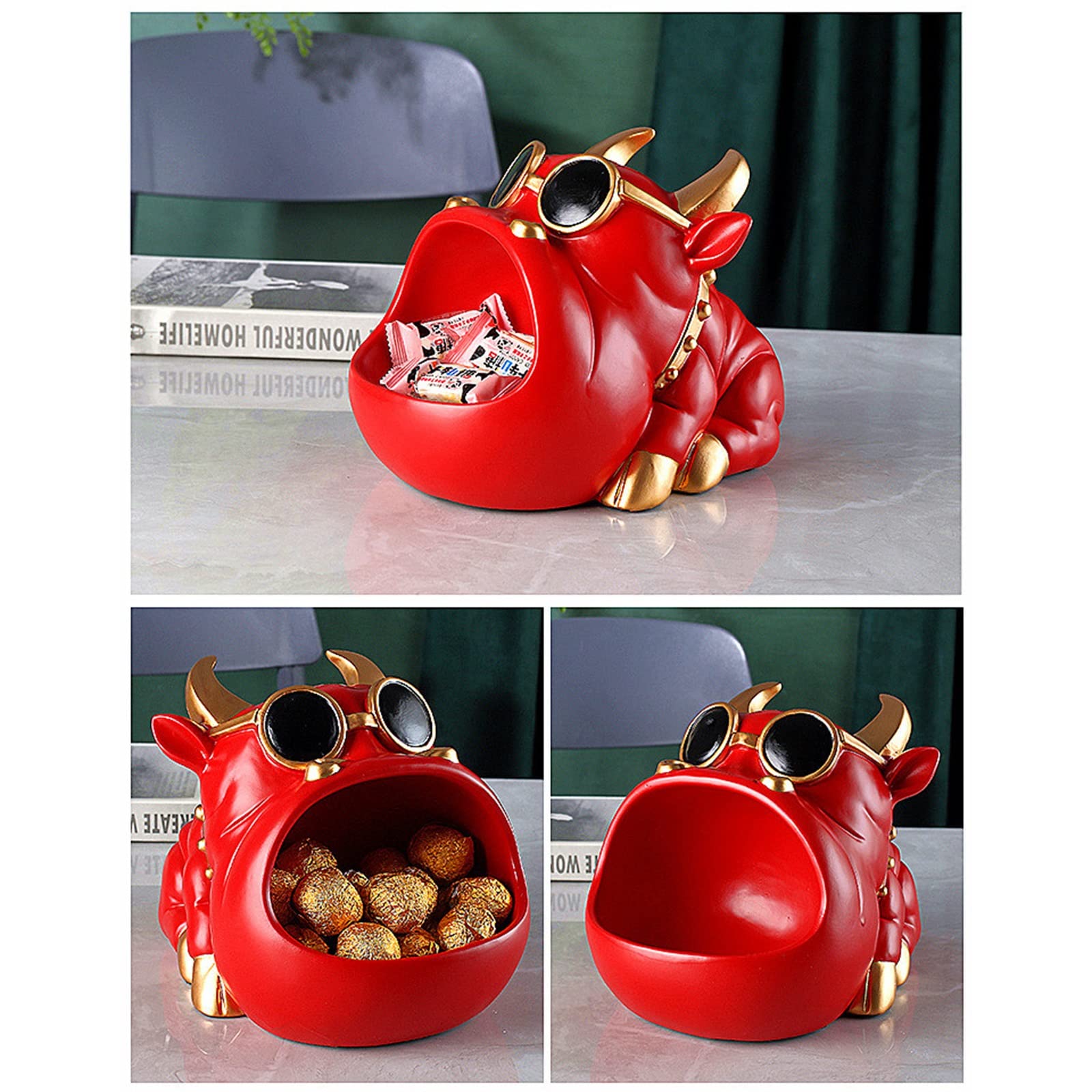 Big Mouth Cow Key Bowl - Decorative Resin Entryway Storage Box for Jewelry, Candy & Sundries | Vanity Tray & Coffee Table Organizer | Home Decor & Gift Idea (Red)