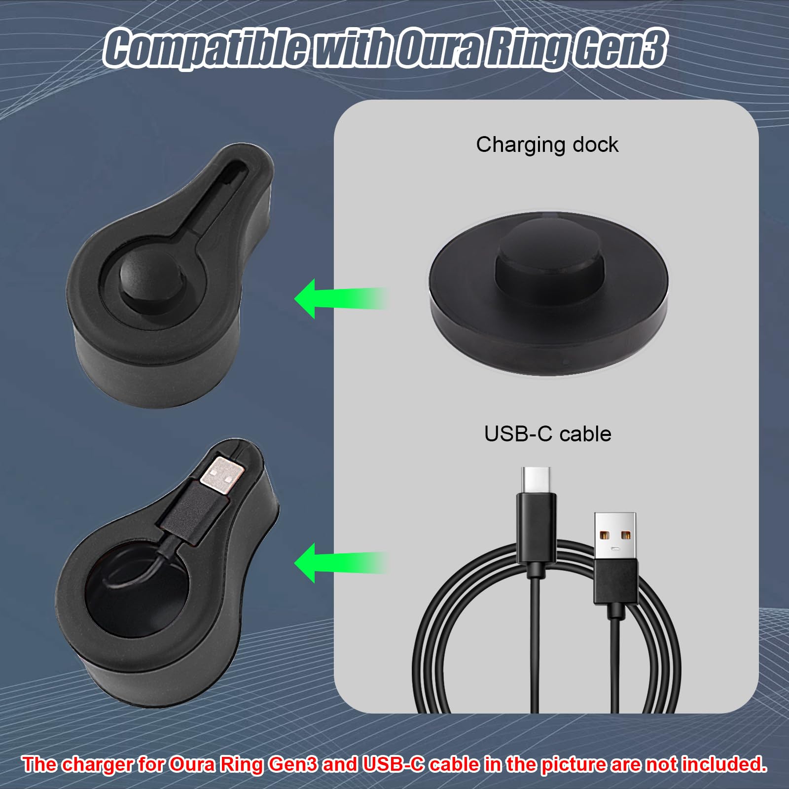 Silicone Charger Case for Oura Ring Gen3 - Washable USB Cable Storage Box with LED Light & Storage Bag - Portable Charger Protector Cover (Black) - Perfect for Travel, Home & Office Organization