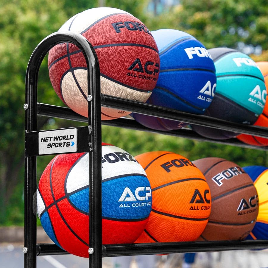 FORZA Portable Sports Ball Storage Cart & Cage - Holds Up to 40 Basketballs, Footballs, Volleyballs | Durable Ball Organizer for Gym, School, Sports Teams & Home Use