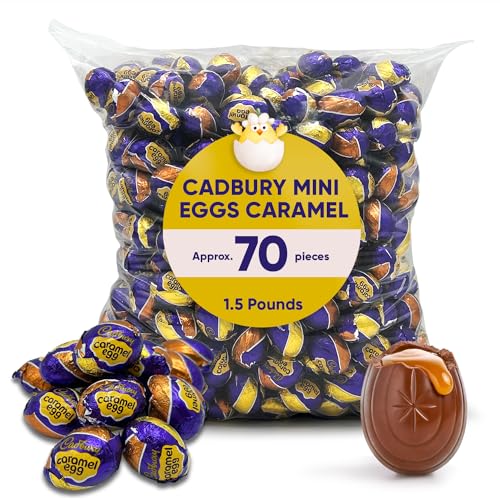 Cadbury Mini Eggs Caramel 1.5LB (Approx 70 Pieces) - Individually Wrapped Easter Chocolate Candy for Kids & Adults - Perfect for Easter Baskets, Candy Buffets, Party Favors, Holiday Treats & Office Snacks - Bulk Cadbury Caramel Chocolate Eggs