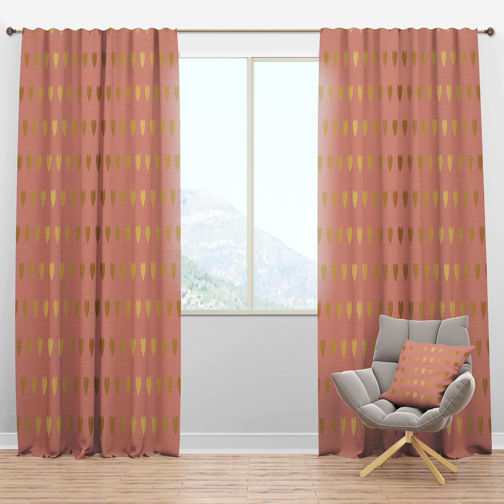 DesignQ Blackout Curtains 'Gold Hearts On Pink' - Thermal Insulated Single Panel (52x95 inches) for Bedroom & Living Room - Perfect for Light Blocking, Privacy & Energy Savings