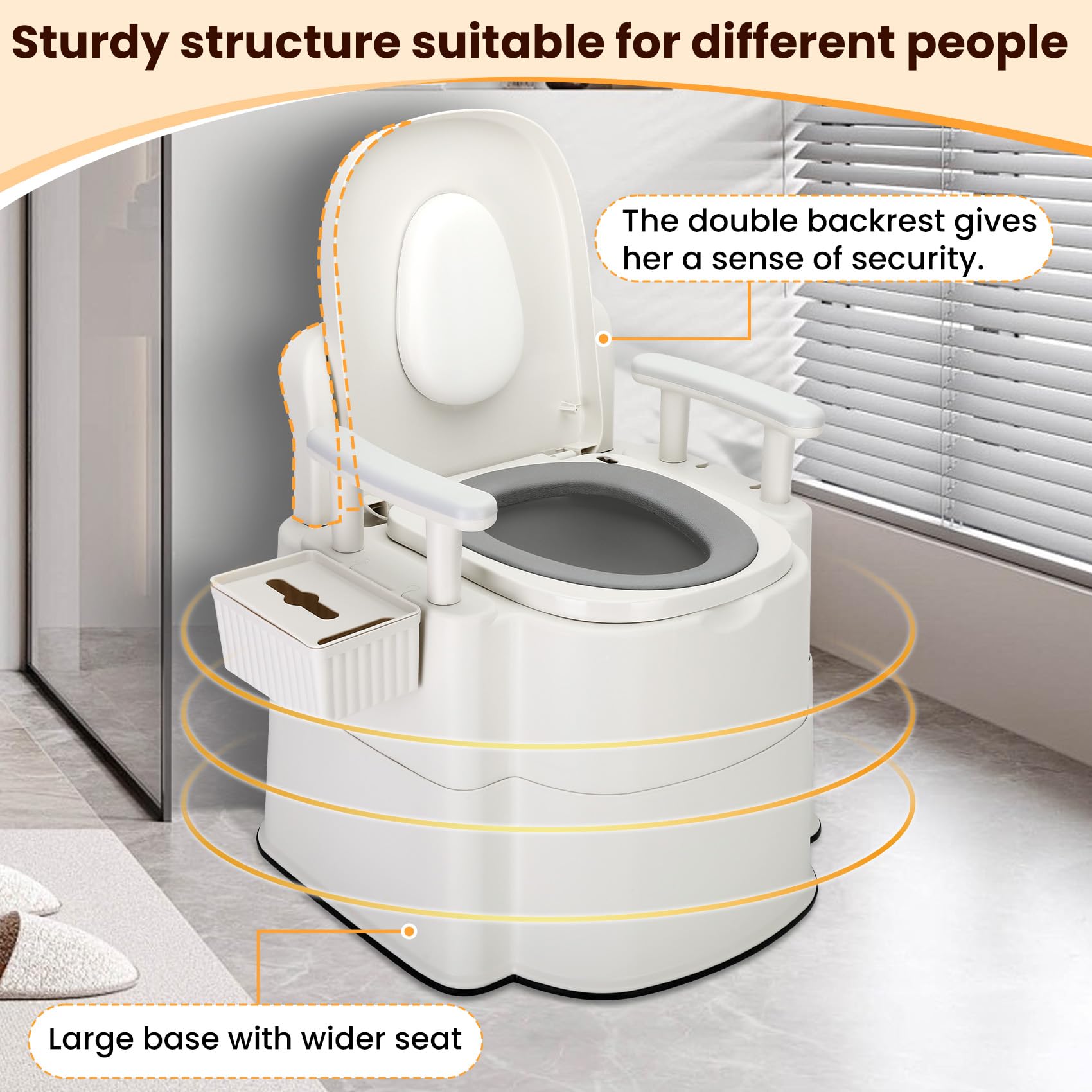 Upgraded Safety Commode Toilet for Elderly & Disabled - 520 lbs Weight Capacity, Detachable Armrests, Anti-Odor Design - Bedside Toilet Chair for Adults with Easy Installation - Ideal for Home Care, Post-Surgery & Mobility Assistance