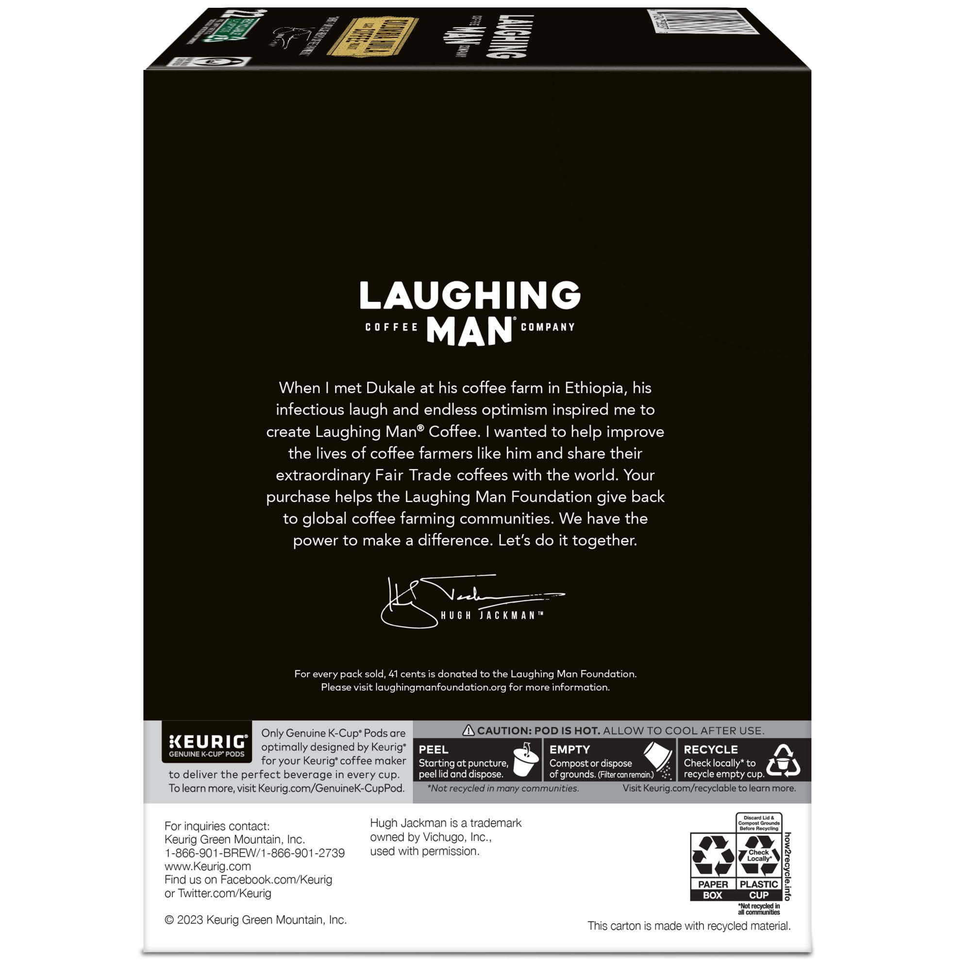 Premium Laughing Man Colombia Huila Dark Roast Coffee - Keurig Single Serve K-Cup Pods (88 Count, 4 Packs of 22) - Rich & Bold Flavor for Home, Office or Breakfast Brewing