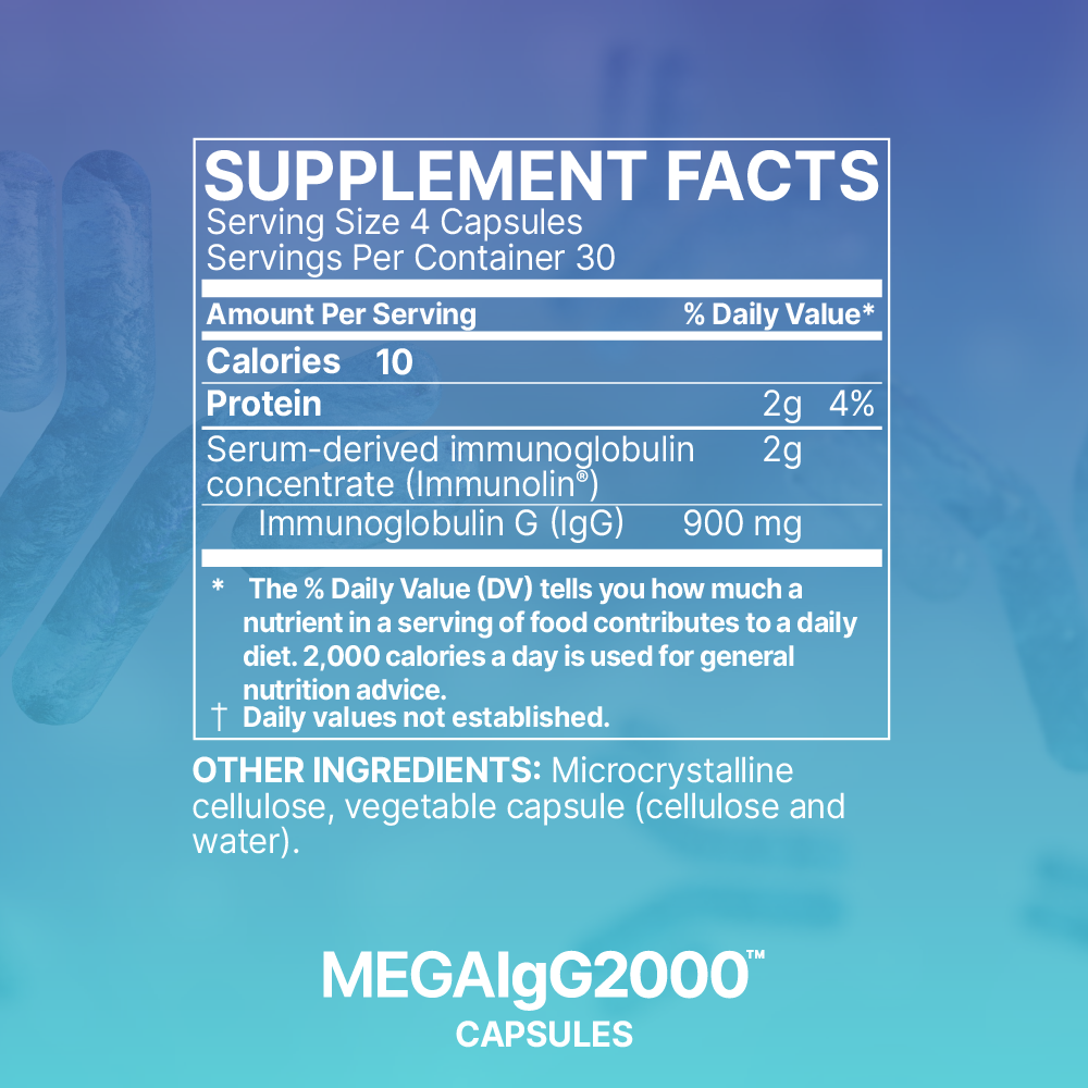 Microbiome Labs Mega IgG2000 Immune Support Capsules - 120 Count | Gut Health & Immune System Booster | Perfect for Daily Wellness & Travel Protection