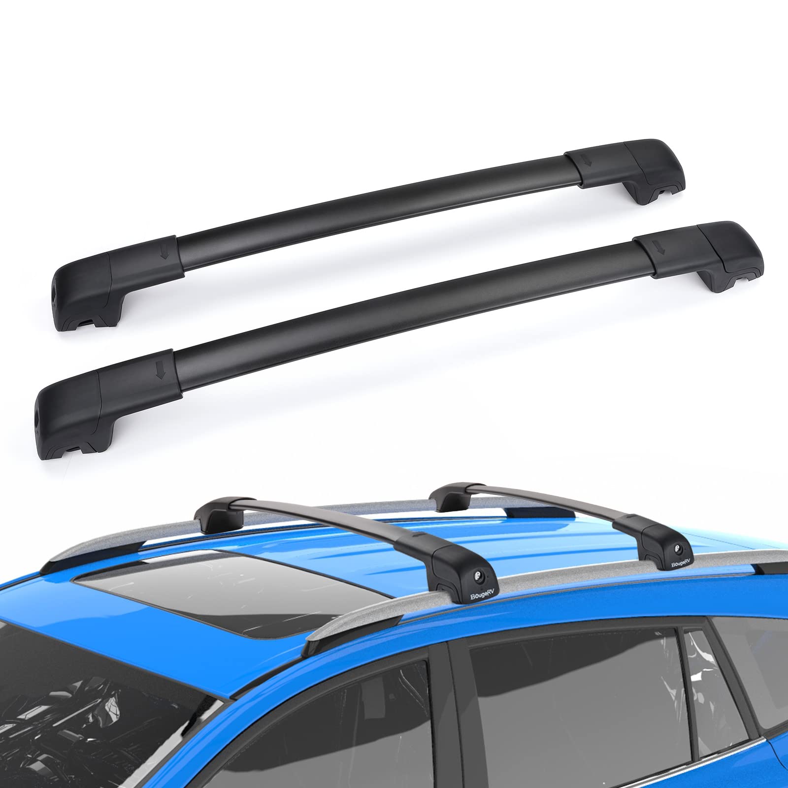 BougeRV Aluminum Car Roof Rack Cross Bars for 2013-2018 Toyota RAV4 - Anti-Theft Lock System - Compatible with Rooftop Cargo Carrier, Luggage, Kayak, Canoe, Bike, Snowboard & Skis - Perfect for Road Trips, Camping & Outdoor Adventures