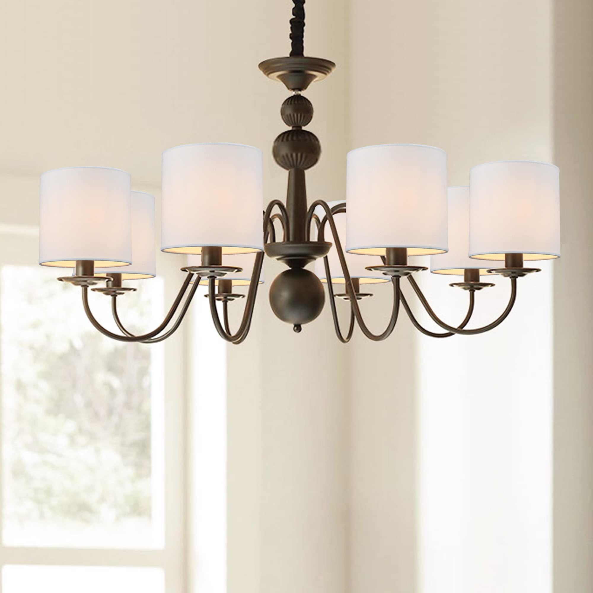 LAMPWELL MEMO Clip-on Chandelier Fabric Lamp Shades - Set of 6 Small Drum Linen Shades (5.2×5.2×5.2 inches) - Handmade Modern Decorative Lighting for Candle Bulbs - Perfect for Dining Room, Bedroom, or Living Room Decor