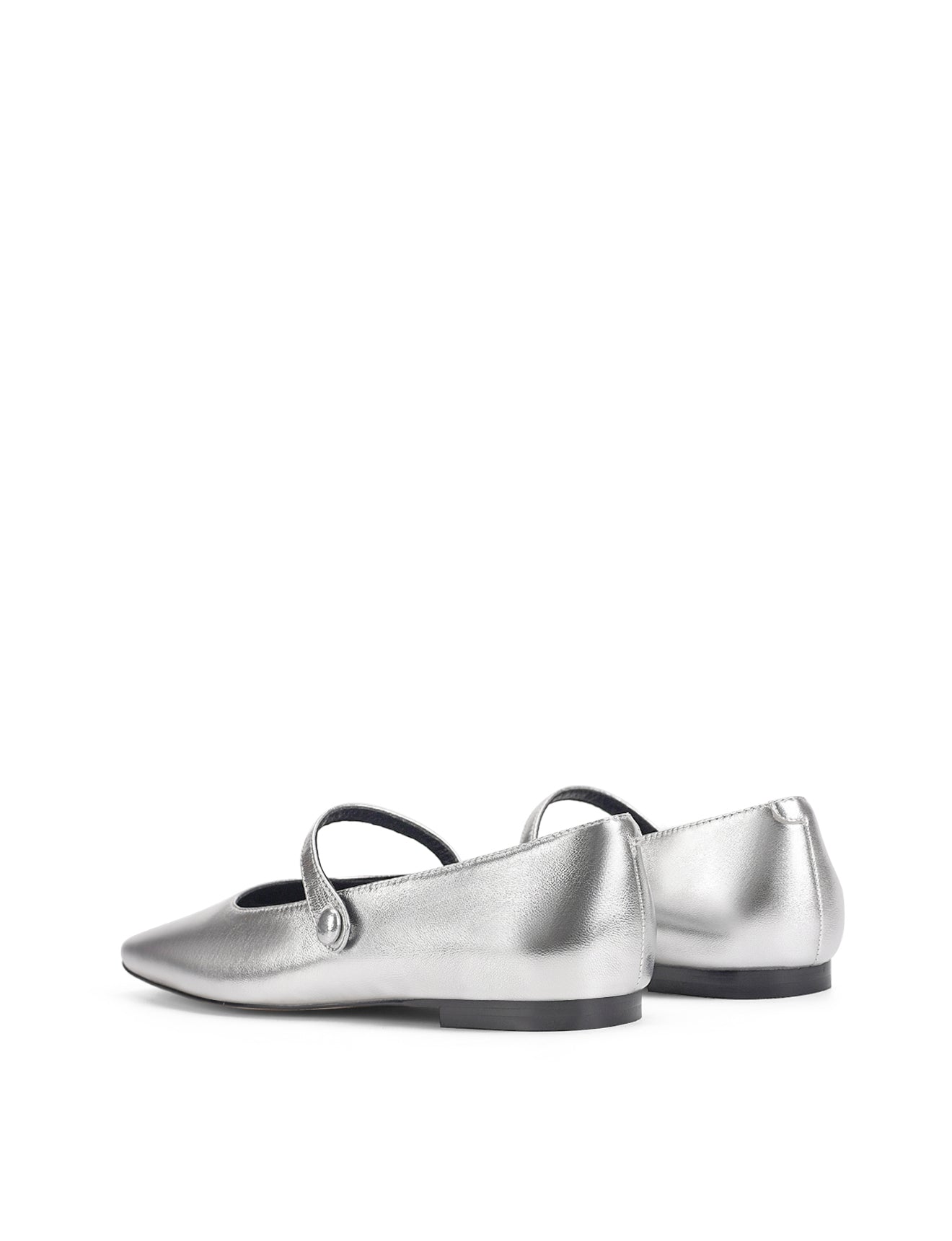 Xandria Women's Square Toe Ballet Flats - Silver Metallic Leather Shoes for Work, Office & Casual Wear