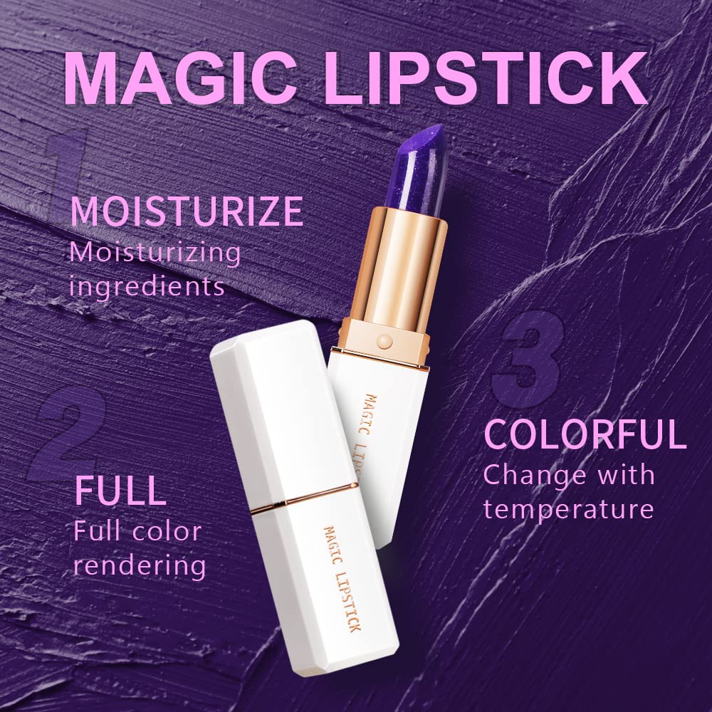 Magic Temperature Color Changing Lipstick - Moisturizing Shimmer Lip Gloss, Long Lasting & Waterproof (Purple) - Perfect for Parties, Dates & Everyday Wear