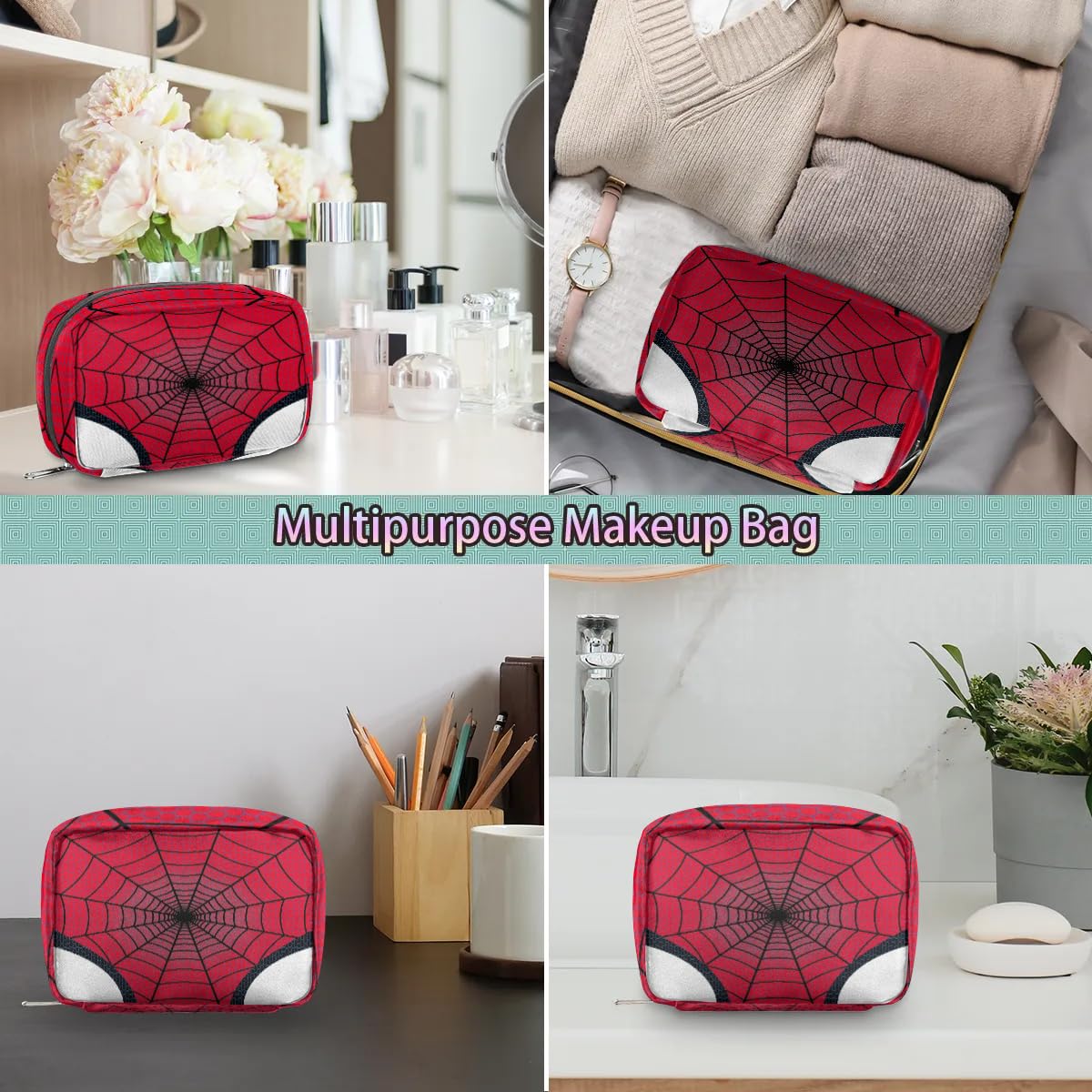 Kids Toiletry Bag for Boys - Waterproof Spider Web Design Travel Cosmetic Bag for Toddlers | Perfect for Weekend Trips, Sleepovers & Camping Accessories