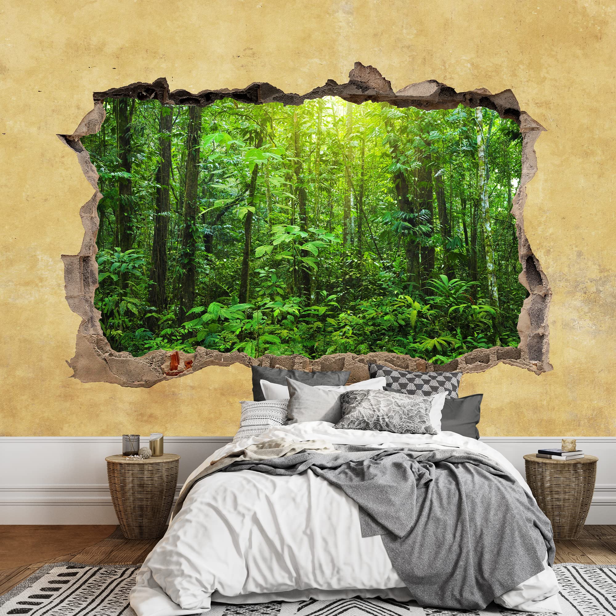 Wall26 - Tropical Rain Forest Viewed Through a Broken Wall - Large Removable Peel & Stick Wall Mural Wallpaper (66x96 inches) - Perfect for Living Room, Bedroom, or Office Decor