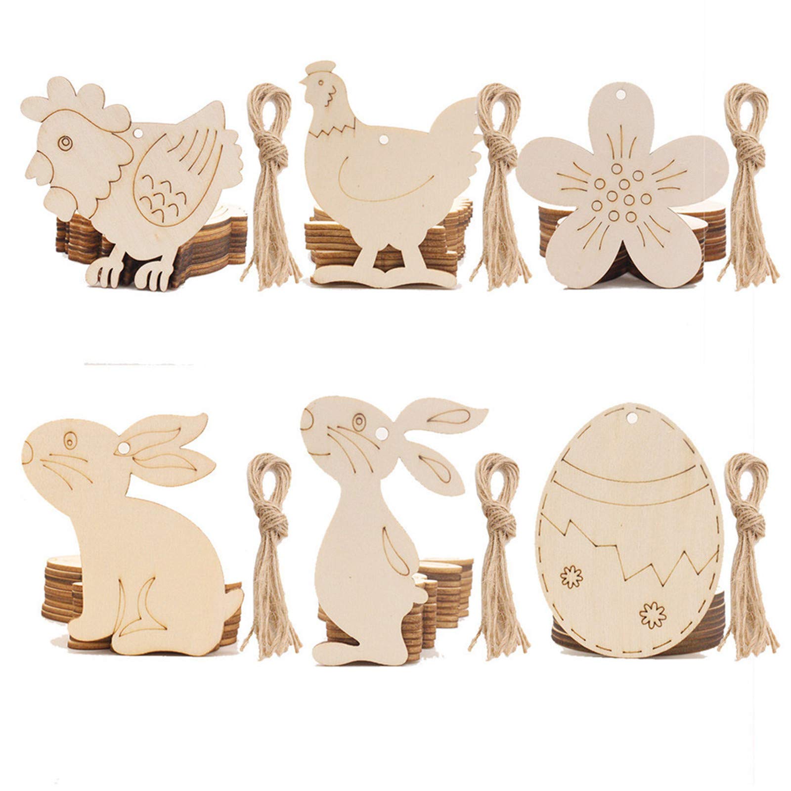 10pcs Wooden Easter Bunny Pendants - DIY Home Decor for Easter Party, Spring Festival & Holiday Decoration (Beige)