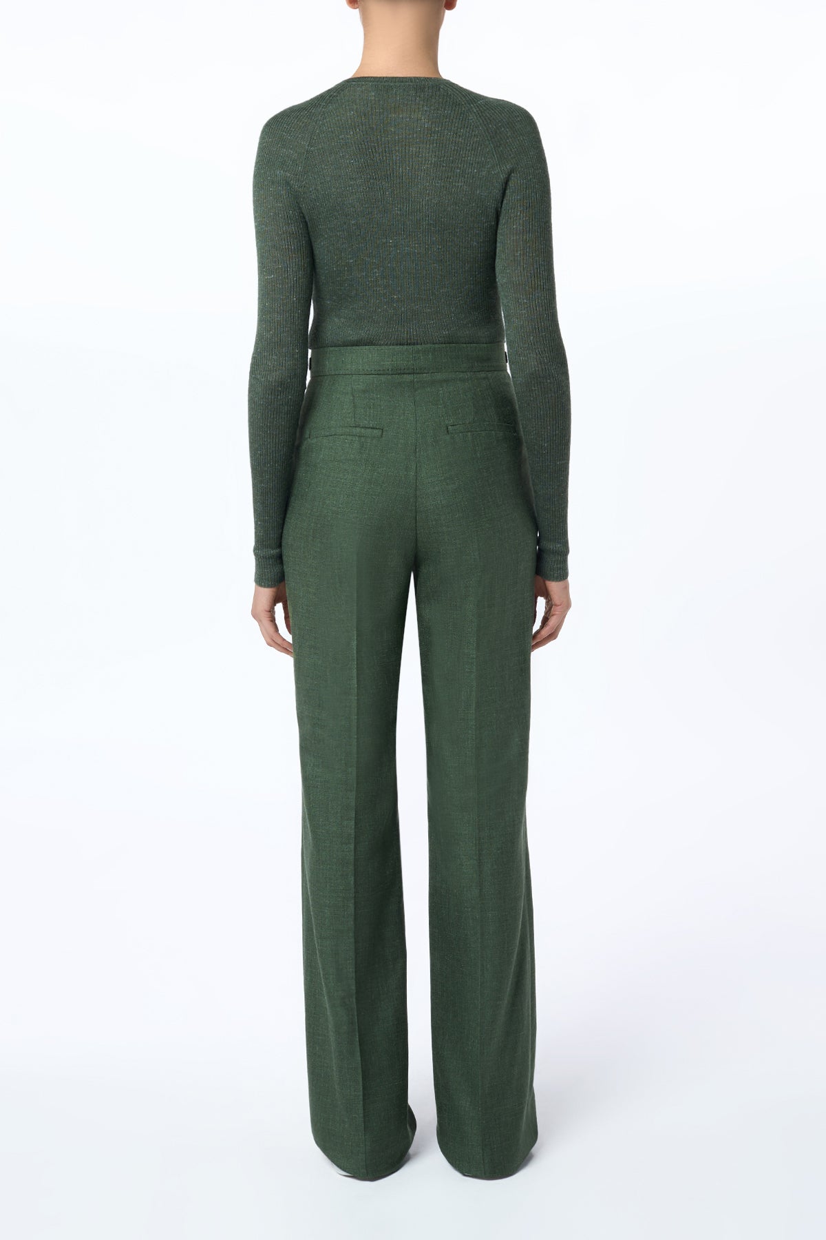 Vesta Flared Pants for Women - Olive Green Virgin Wool Silk Blend with Linen - Comfortable & Elegant Wide Leg Trousers for Office, Business Casual & Fall/Winter Wear