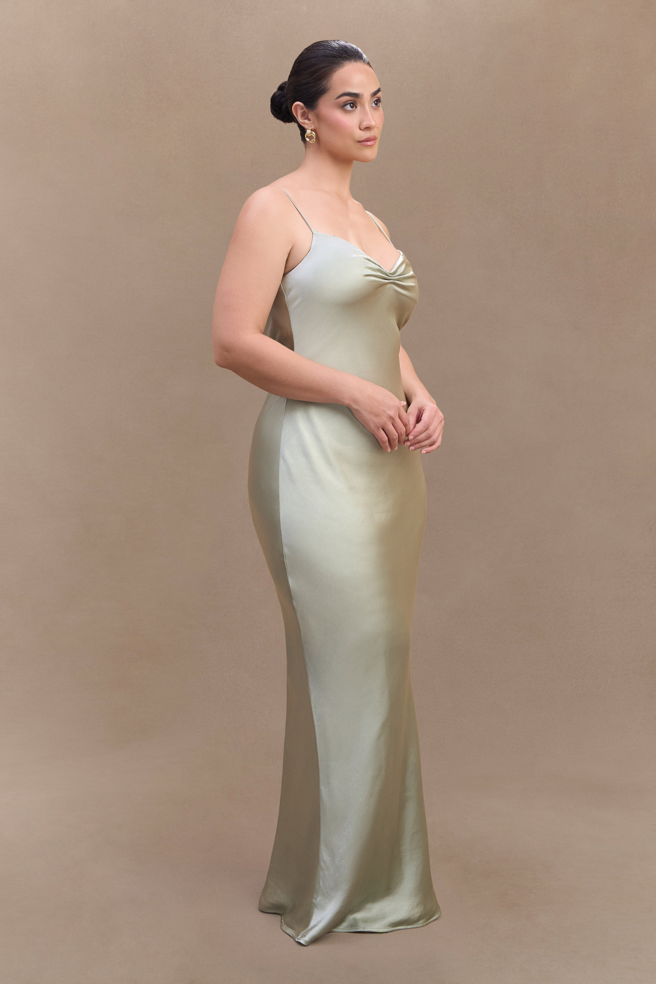 Lilly Sweetheart Satin Maxi Dress in Sage Green - Elegant Formal Gown for Weddings, Prom & Evening Events