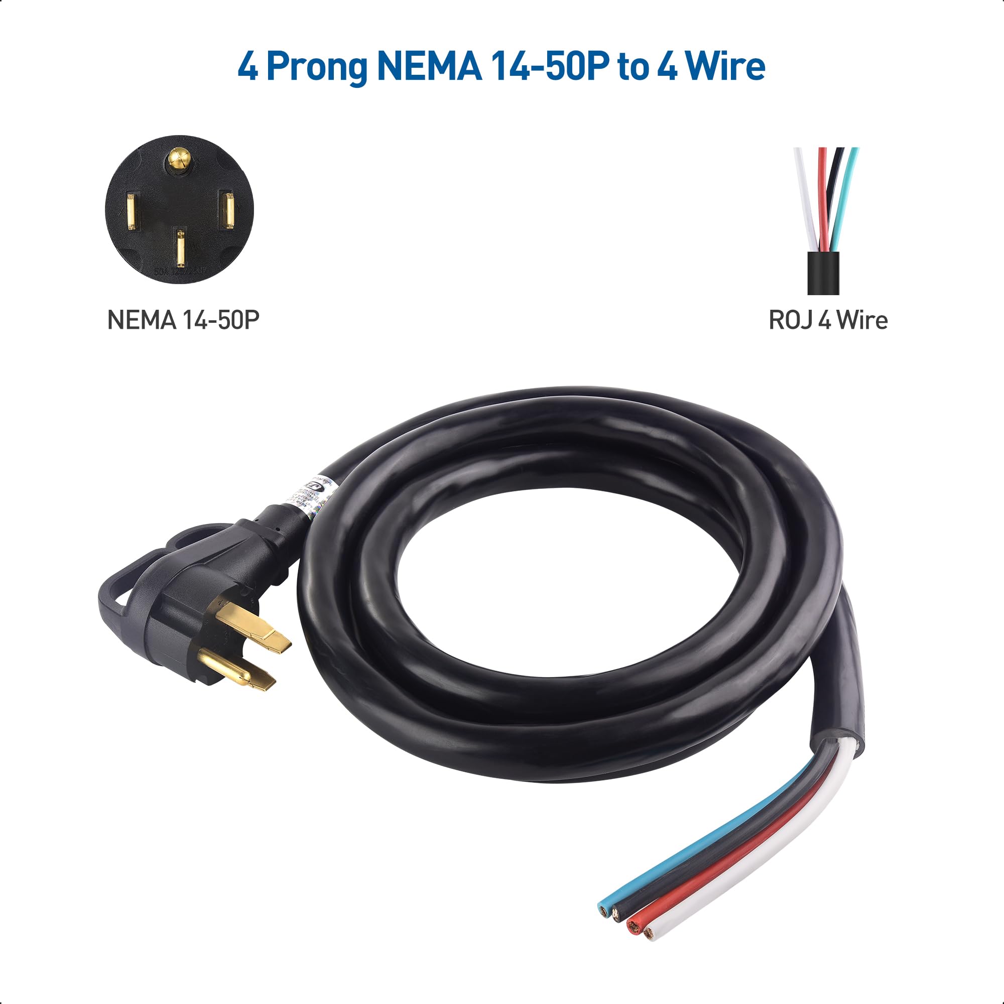 50 AMP RV Power Cord 10ft - Heavy Duty 6/8 AWG Generator Extension Cable | NEMA 14-50P to 4 Wire | Compatible with Tesla Charger, EV Charger & J1772 | Perfect for RV Camping, Home Backup Power & Electric Vehicle Charging