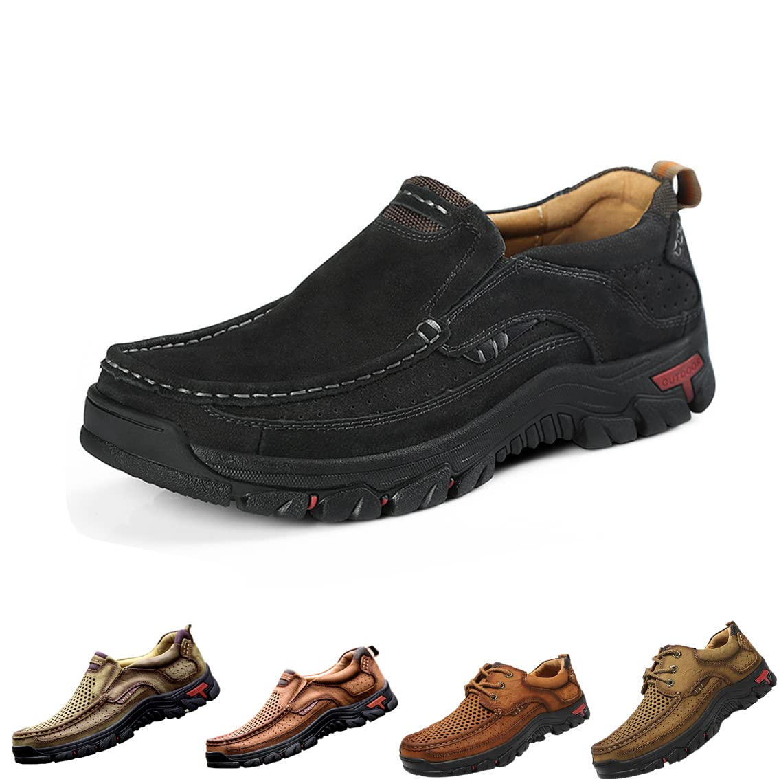Premium Men's Slip-On Loafers - Genuine Leather Comfort Shoes for Work & Outdoor | Plus Size Casual Hiking Shoes | Ideal for Dad Gifts, Office Wear & Weekend Adventures