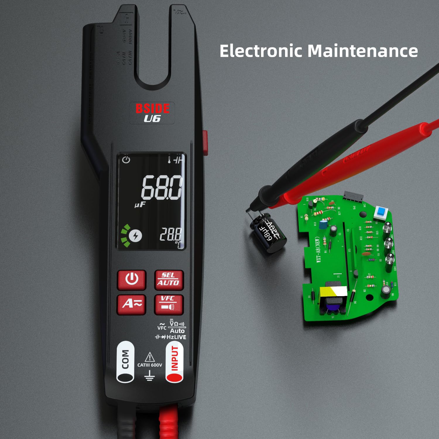 BSIDE Digital Clamp Meter - 9999 Counts Multimeter with AC/DC Current Tester, Infrared Thermometer, VFC Capacitance & Diode Check - Rechargeable Battery for Home Electrical Repair, HVAC & Automotive Diagnostics
