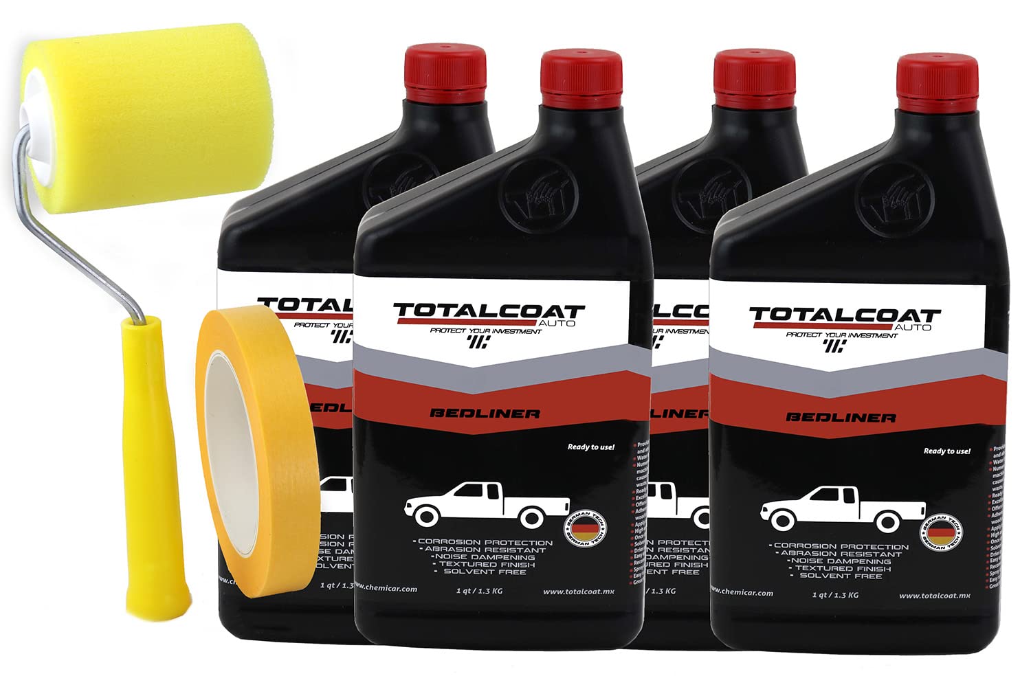 **White Roll On Bedliner - Durable Truck Bed Coating Protects Against Rust, Corrosion, Dents & Scratches | Easy DIY Application for Trucks, Cargo Vans & Box Trucks (4 Quarts, Roller & Tape Kit Included) | Ideal for Hauling, Construction & Outdoor Work**