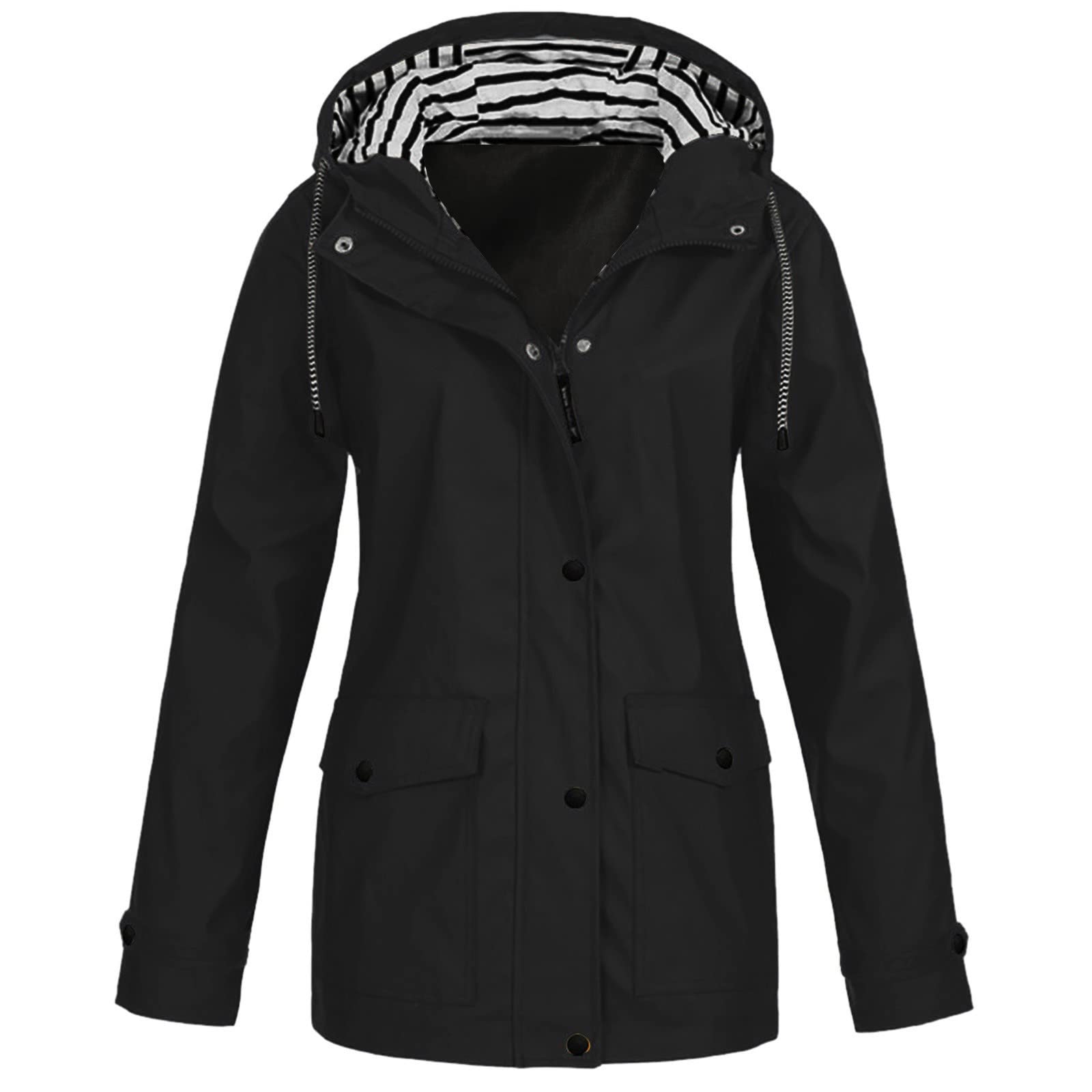 **Women's Lightweight Waterproof Rain Jacket with Hood - Long Sleeve Outdoor Raincoat with Zipper Pockets for Hiking, Travel & Commuting**