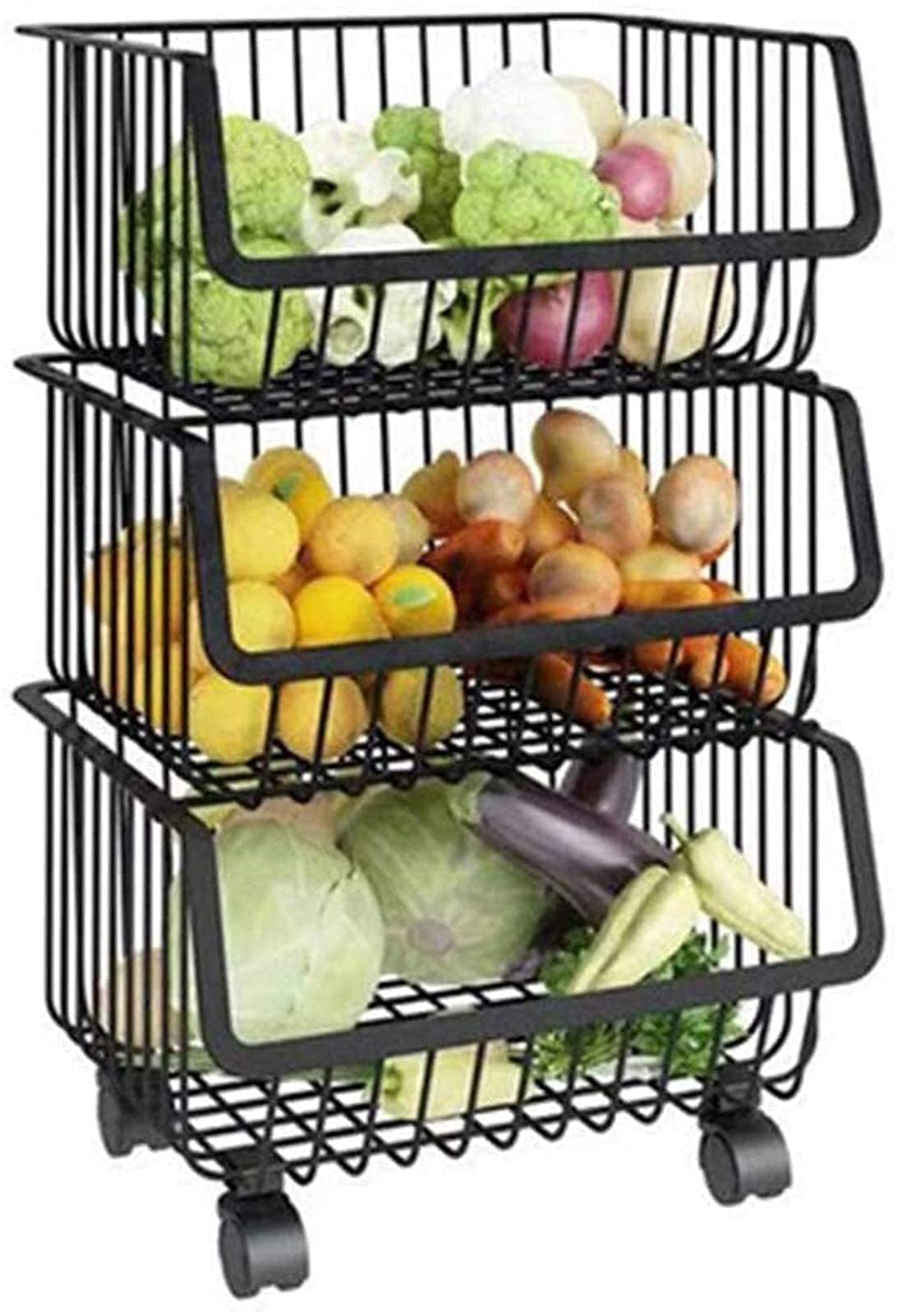 3-Tier Kitchen Storage Cart - Rolling Utility Trolley with Wheels for Organizing Fruits, Vegetables, Snacks & Household Items | Perfect for Small Spaces, Apartments & Dorm Rooms