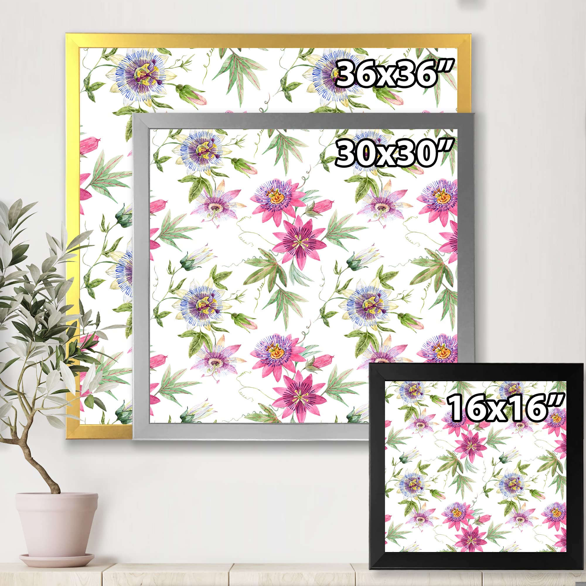 DesignQ Pink Passionflower Traditional Framed Wall Art - Floral Home Decor for Living Room, Bedroom & Office