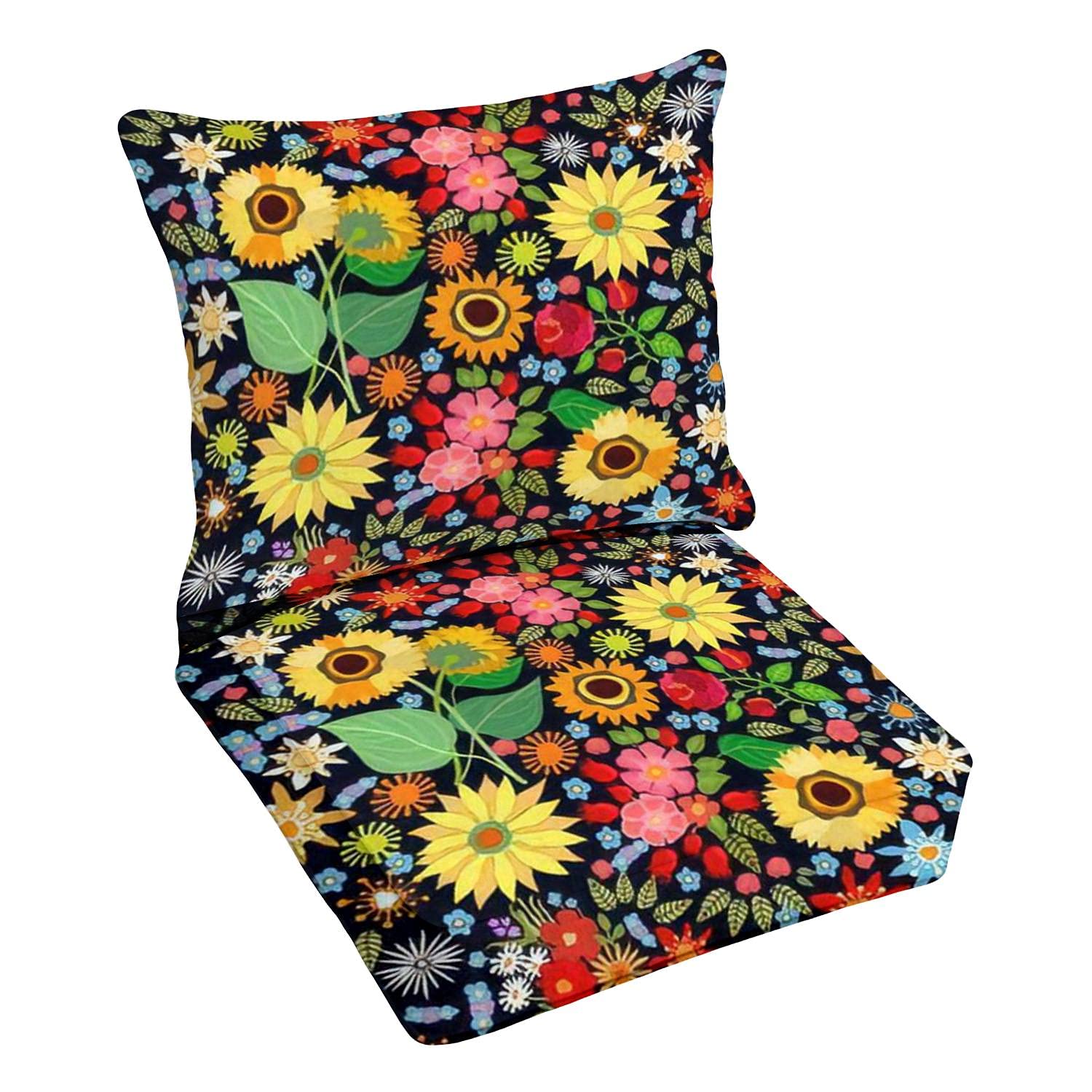 Outdoor Deep Seating Cushion Set - Premium Replacement Cushions for Patio Furniture, Lounge Chairs & Conversation Sets - October Sunflower & Aster Floral Design - Perfect for Backyard, Deck, Poolside & Garden Relaxation