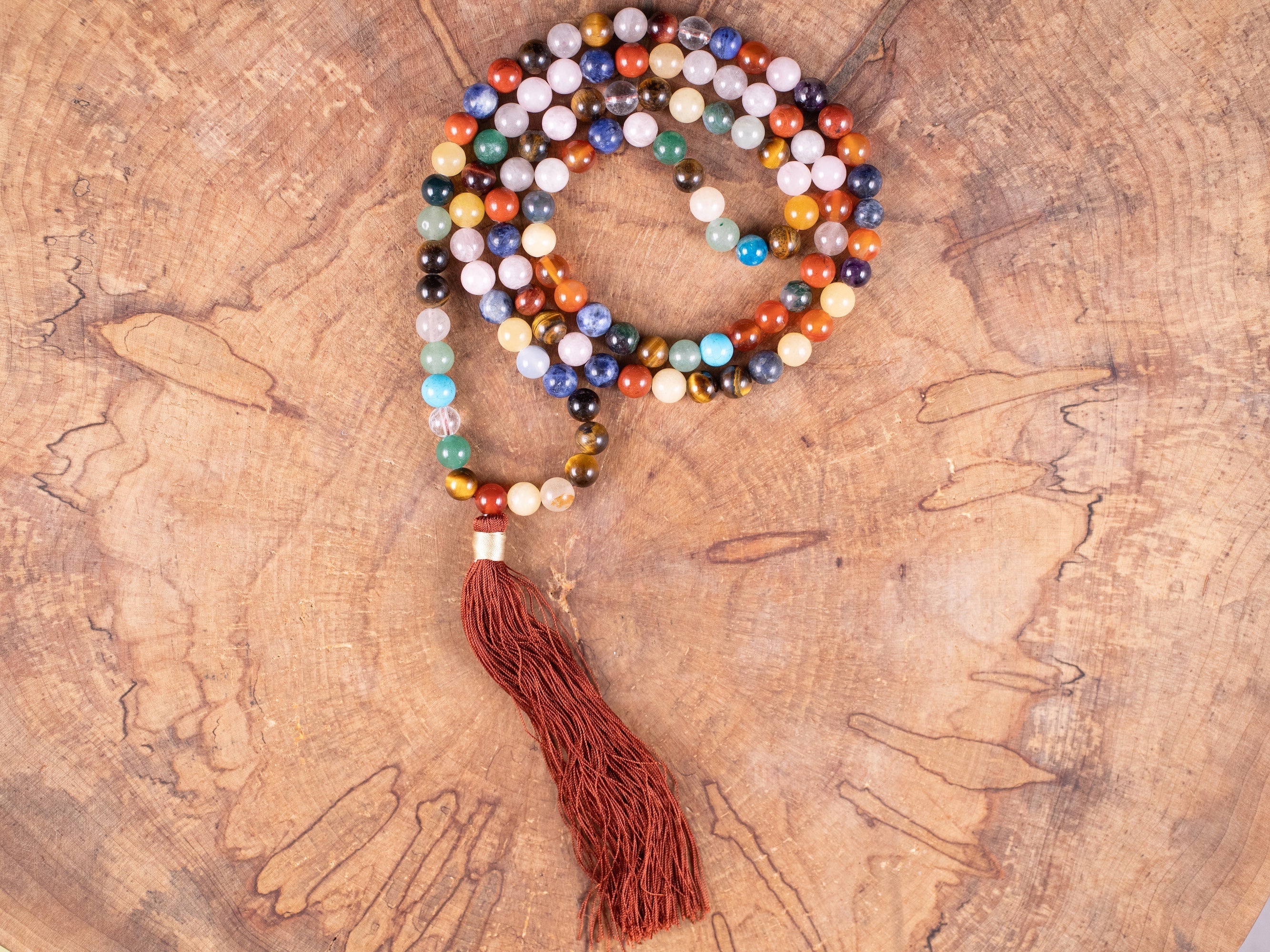 Rainbow Gemstone Crystal Necklace - Handmade Mala Beaded Jewelry with Healing Stones for Meditation & Energy Balance | E2038 | Perfect for Yoga, Spiritual Healing & Boho Fashion Accessories