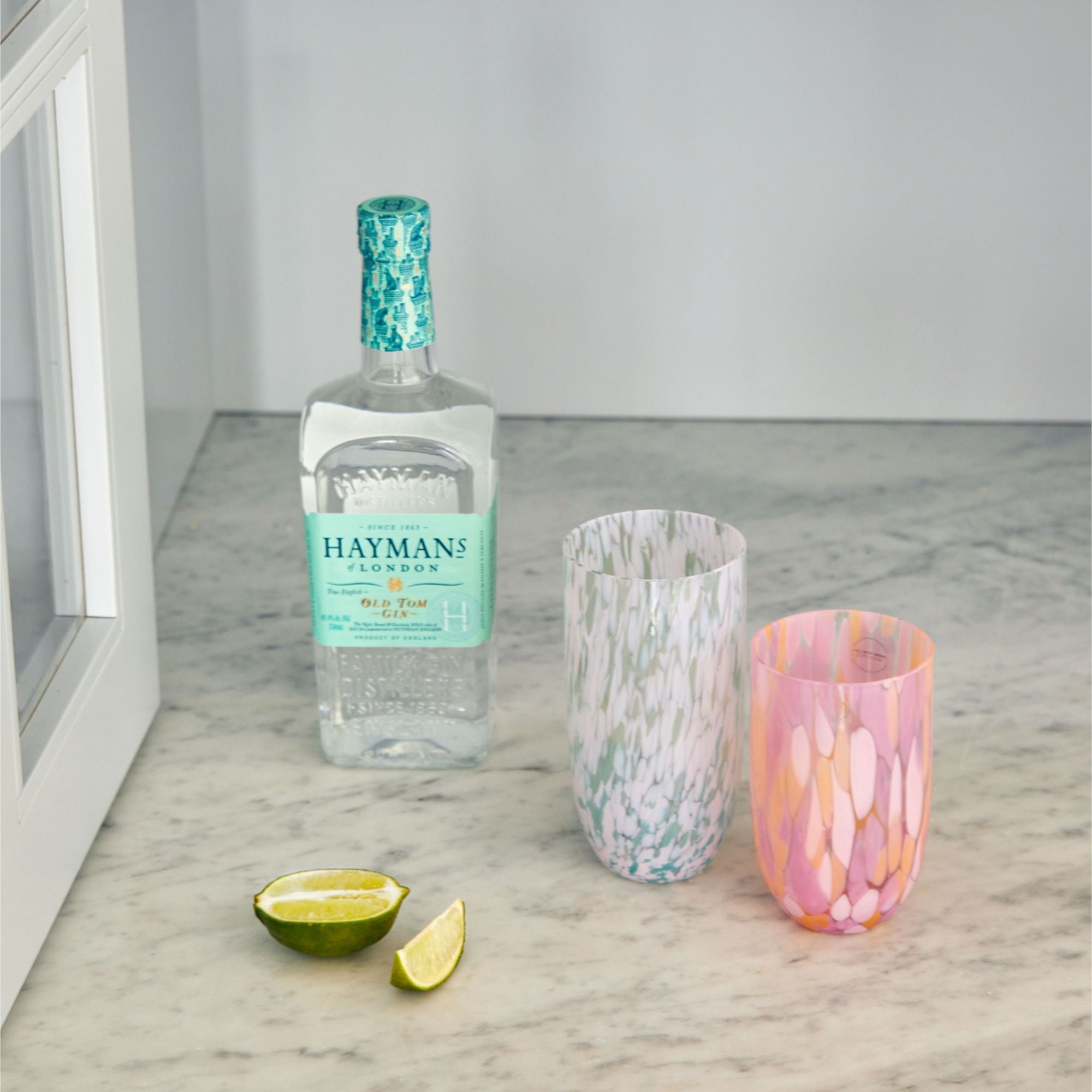 Rosa and Aqua Confetti Drinking Glass Set - Elegant Colorful Tumblers for Cocktails, Iced Coffee & Party Drinks - Perfect for Weddings, Bridal Showers & Home Entertaining