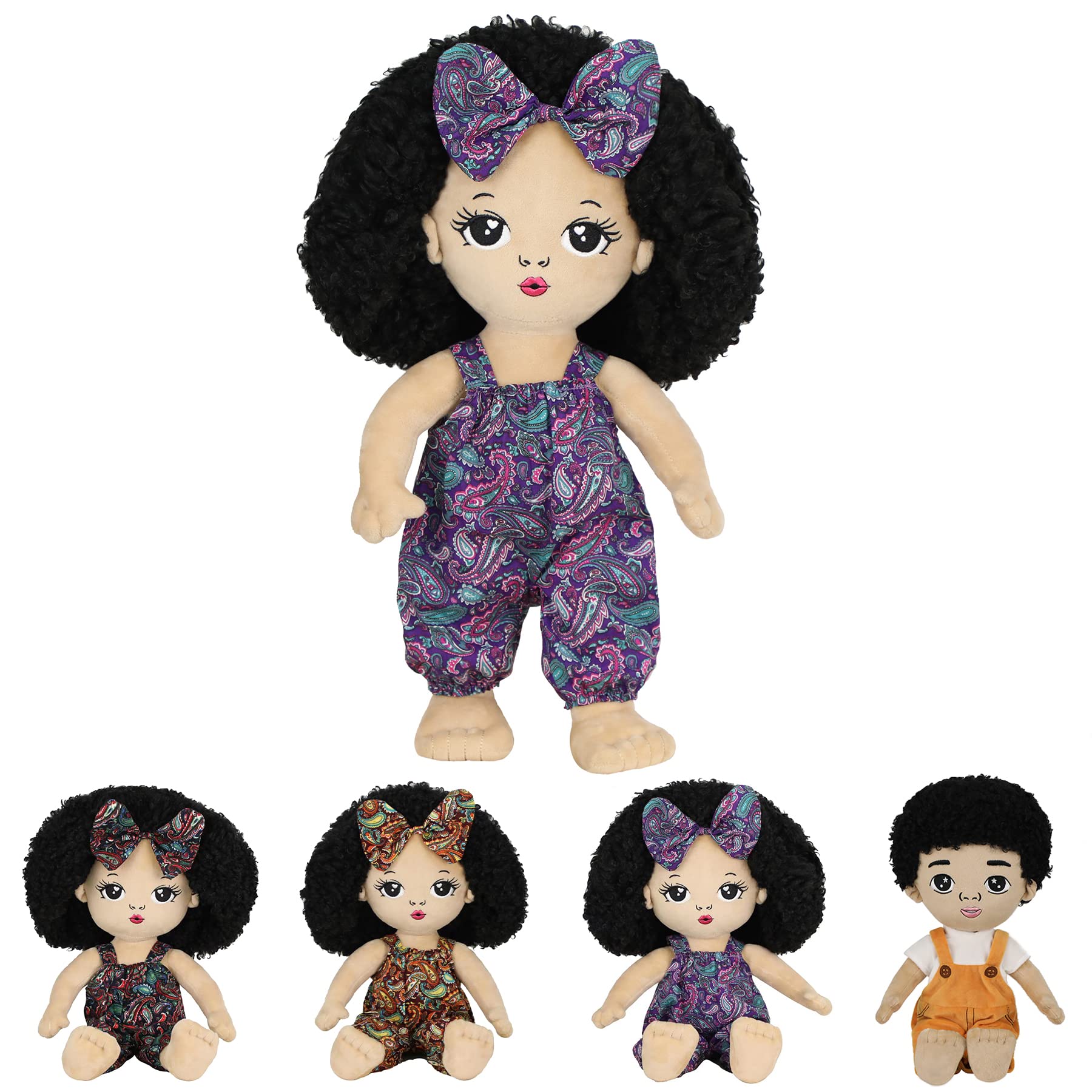JUSTQUNSEEN 19'' African American Baby Doll - Soft Black Stuffed Plush Doll for 3 Year Old Girls | Perfect Gift for Birthday, Christmas & Pretend Play