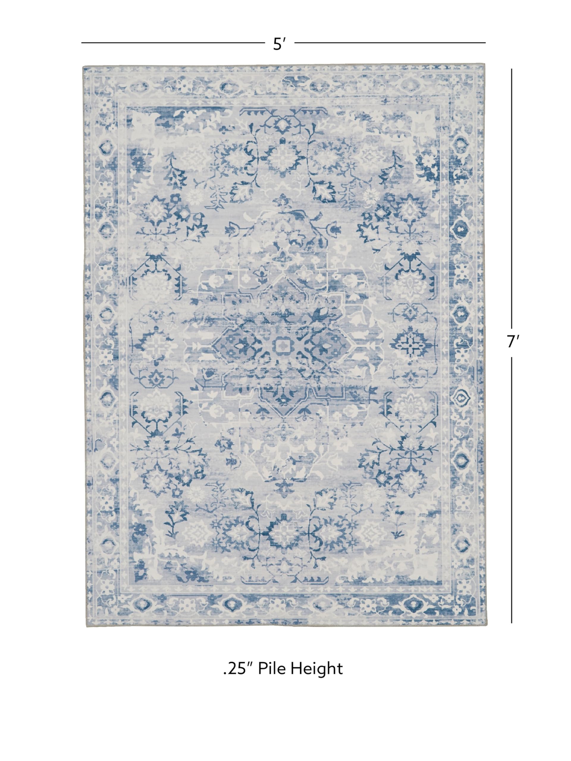 Linon Home Decor Washable Area Rug 5' x 7' - Grey & Ivory Klinch Pattern, Soft & Durable for Living Room, Bedroom, Office | Easy to Clean Indoor Floor Mat