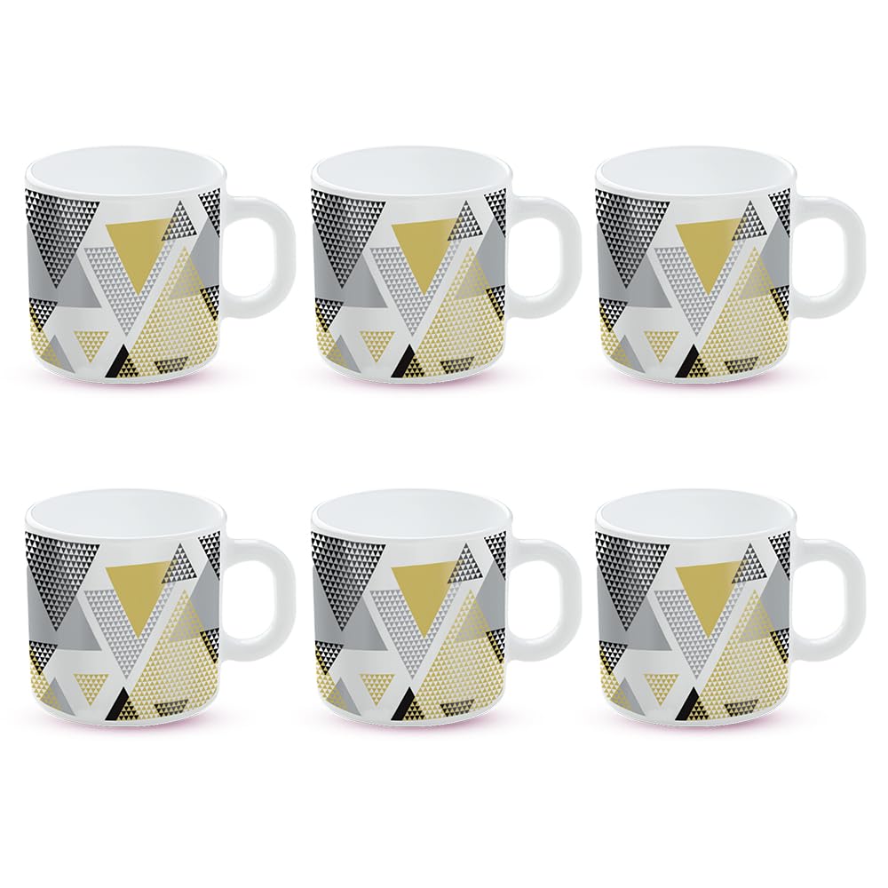 BOROSIL Nivaah Opalware Mug Set of 6 - 180ml Tea & Coffee Cups, Microwave & Dishwasher Safe, Bone-Ash Free, Elegant White Crockery for Daily Use, Gifts, Home, Office & Restaurants