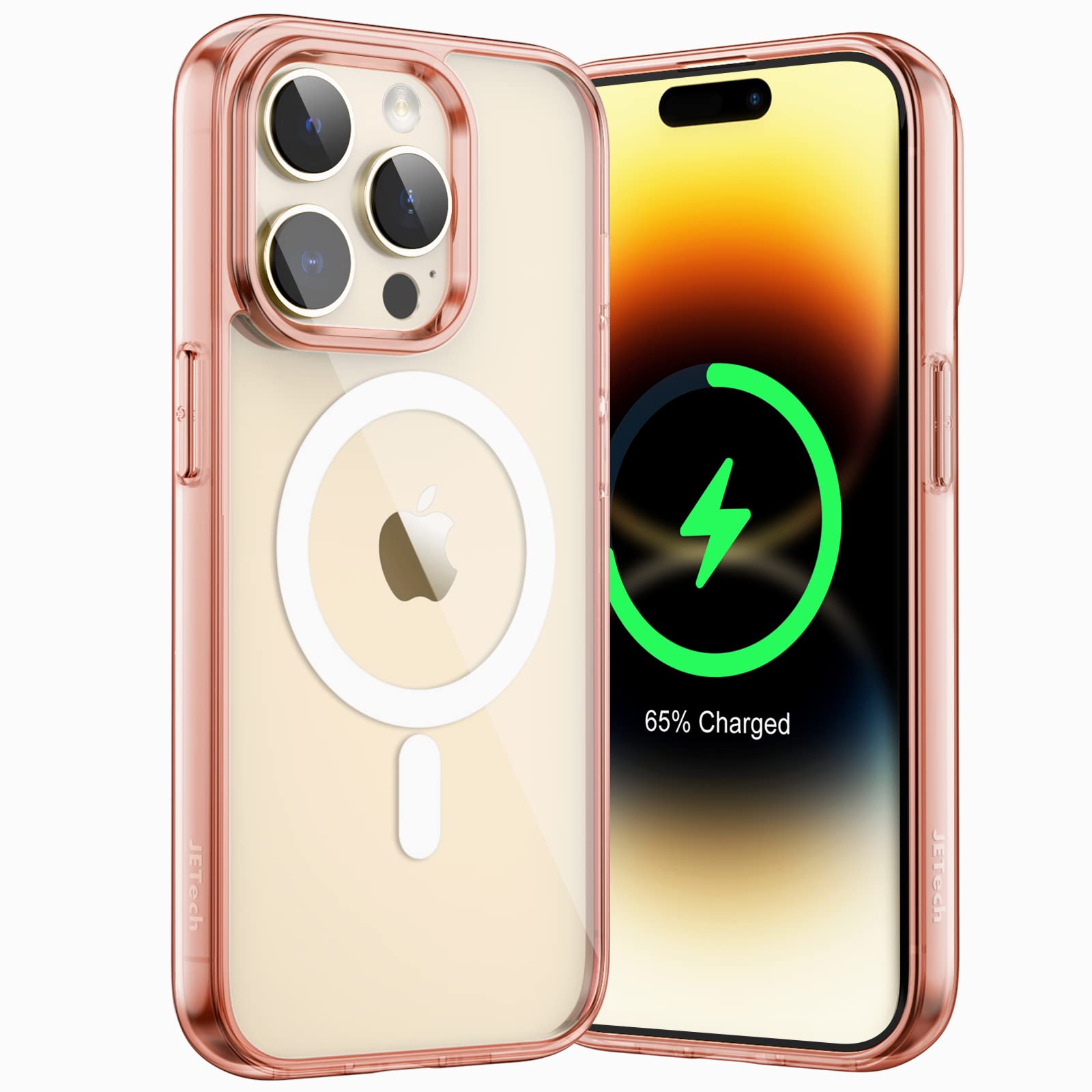 JETech Magnetic Case for iPhone 14 Pro Max 6.7-Inch | MagSafe Compatible | Shockproof & Anti-Scratch Clear Back Bumper Cover (Rose Gold) | Perfect for Wireless Charging, Daily Protection & Outdoor Activities