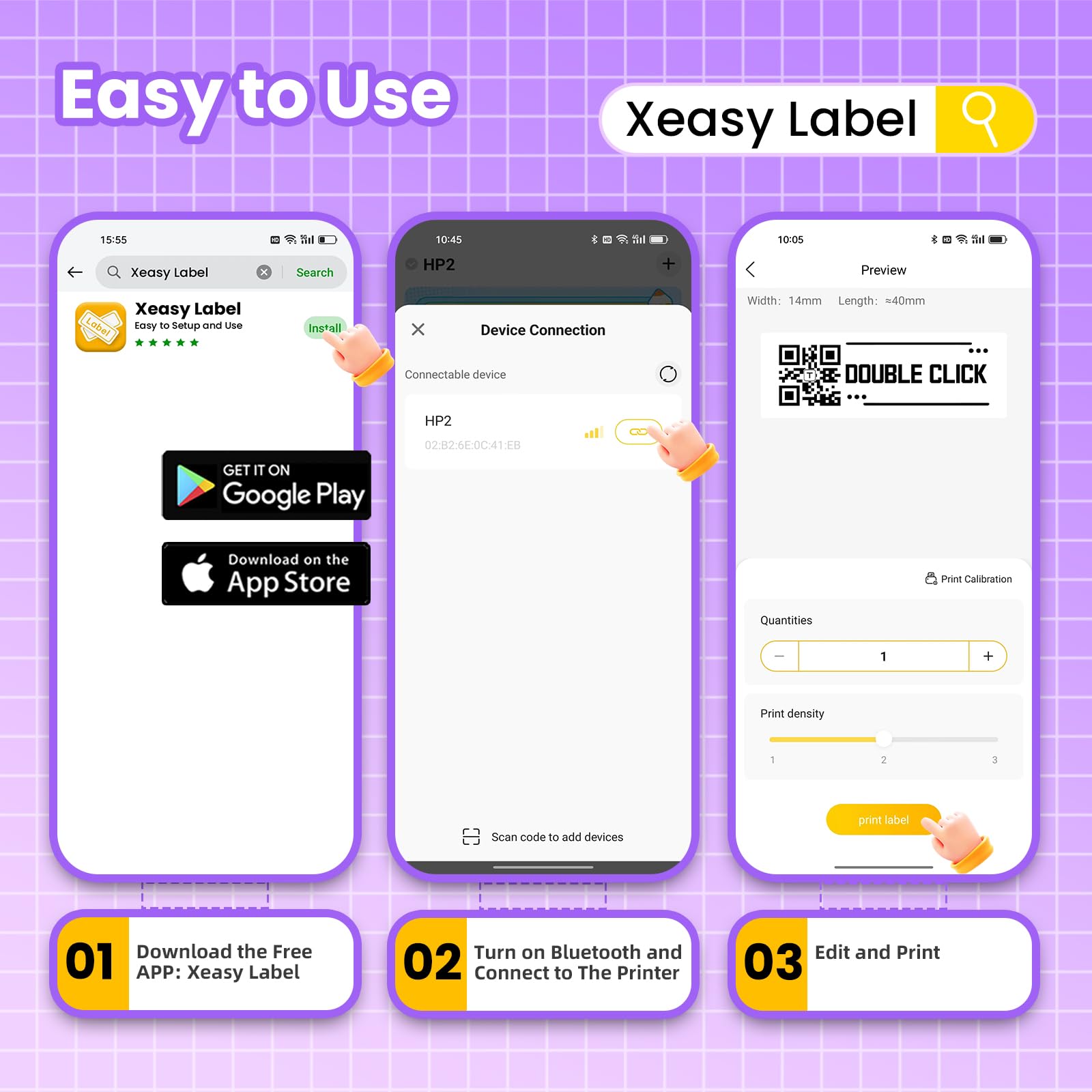 Vretti HP2 Portable Bluetooth Label Maker Machine with Tape - Wireless Label Printer for Storage, Shipping, Barcodes, Office & Home Organization - Includes Multiple Templates (Purple) | Perfect for Pantry Labels, Moving Boxes & File Organization