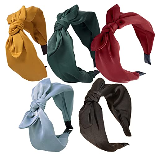 Lvyeer 5 Pack Women's Knotted Bow Headbands - Fashionable Wide Hair Bands for Women & Girls (Diademas Para Mujer) - Perfect for Parties, Weddings, and Everyday Styling