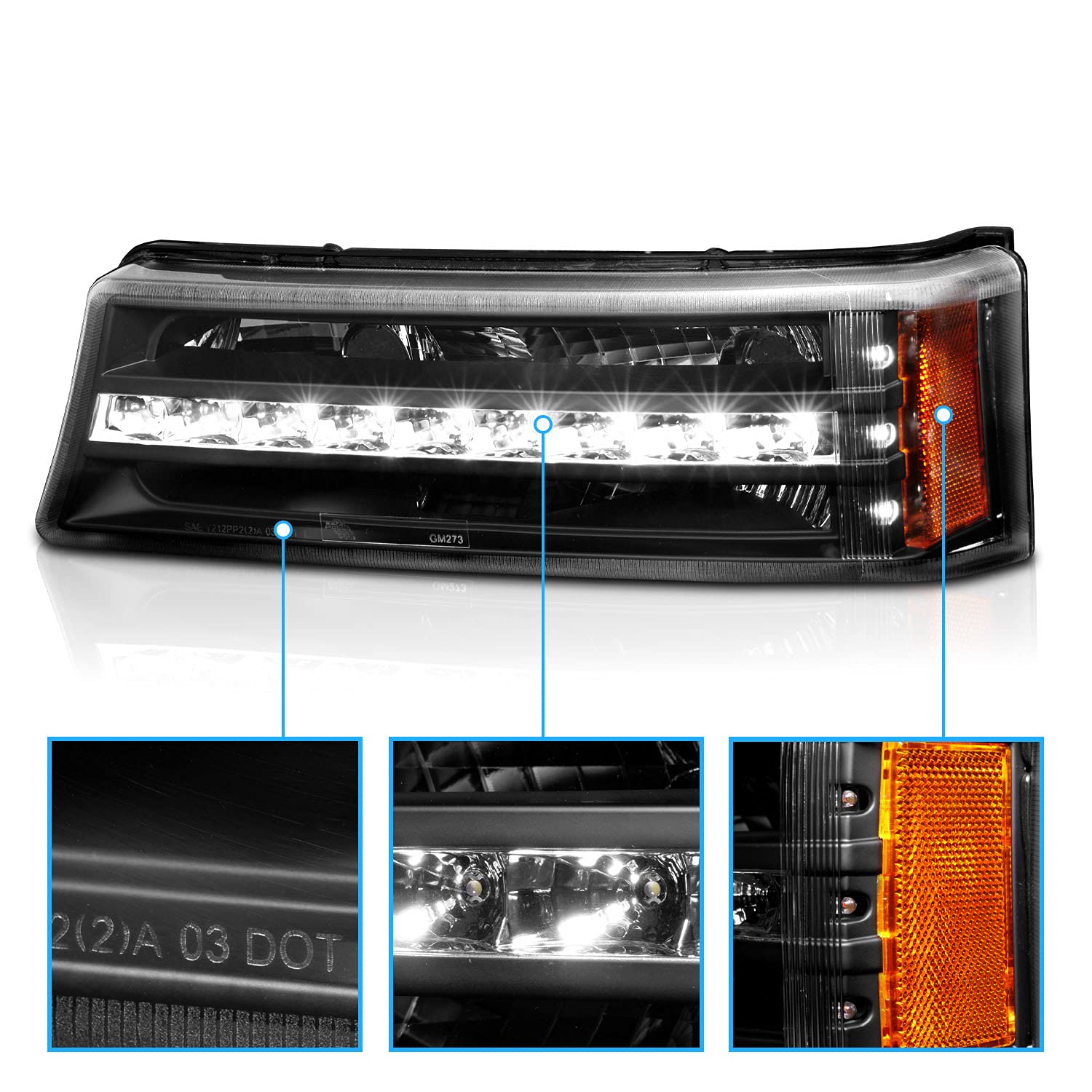 2003-2006 Chevy Silverado Avalanche LED Black Bumper Parking Lights - Pair for Passenger & Driver Side | Durable Replacement Lights for Off-Roading, Night Driving & Enhanced Visibility
