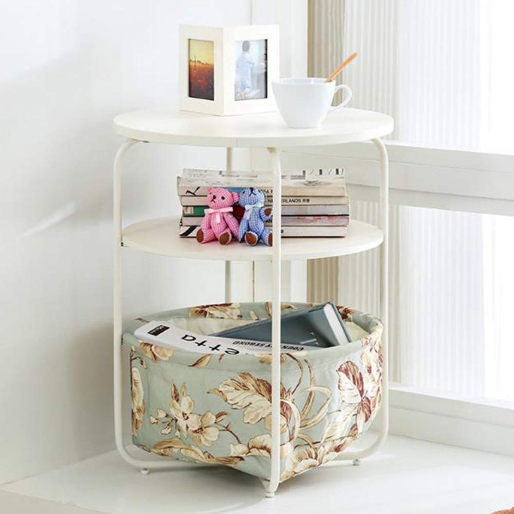 Modern 3-Tier Round End Table with Storage Basket - Nightstand, Side Table & Coffee Table for Living Room, Bedroom - Perfect for Holding Books, Lamps & Decor (42