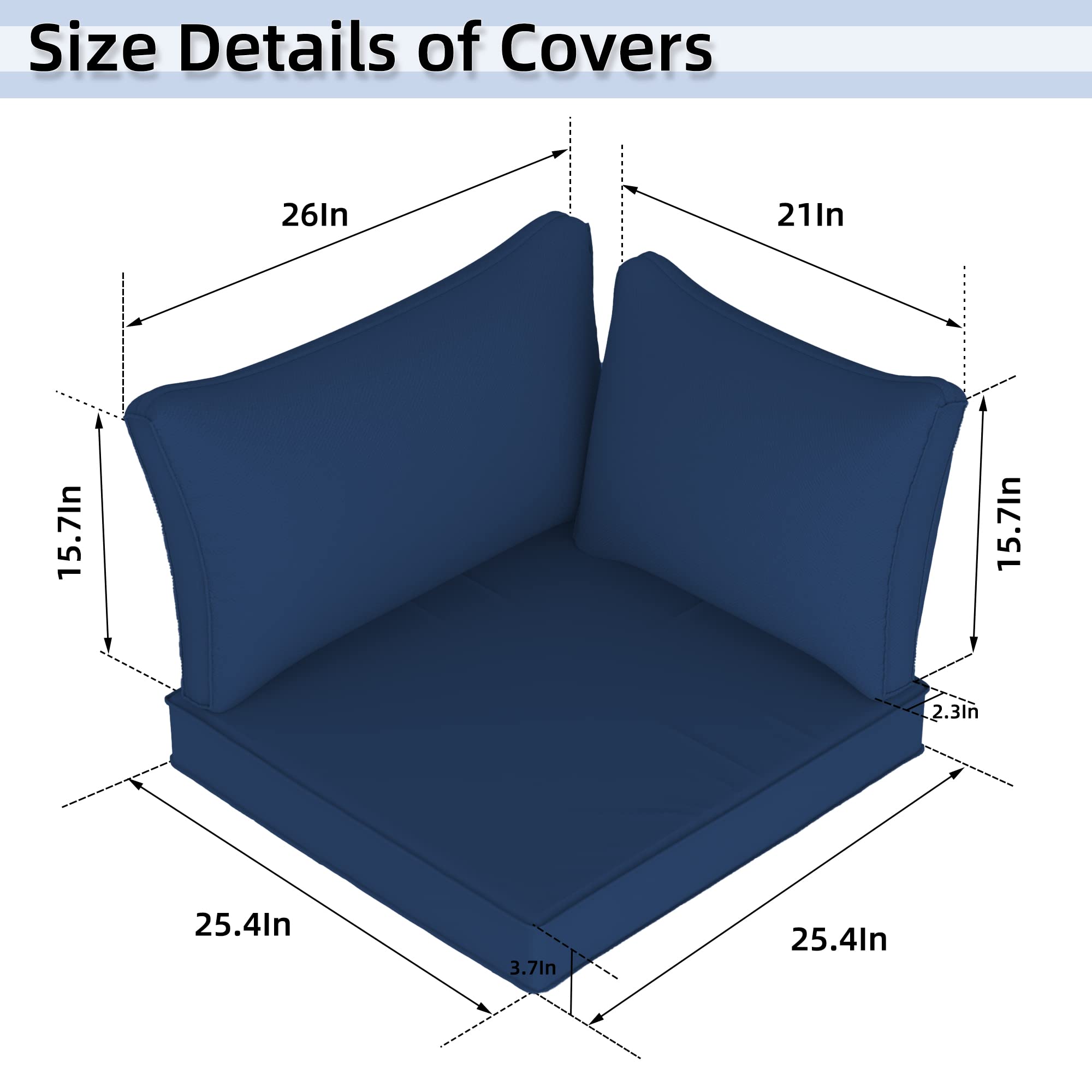 11-Piece Outdoor Cushion Covers Set - Waterproof Patio Furniture Replacement Slipcovers for Sofa, Chair & Back Pillows (Navy Blue) - Perfect for Garden, Deck, Poolside & Outdoor Lounge