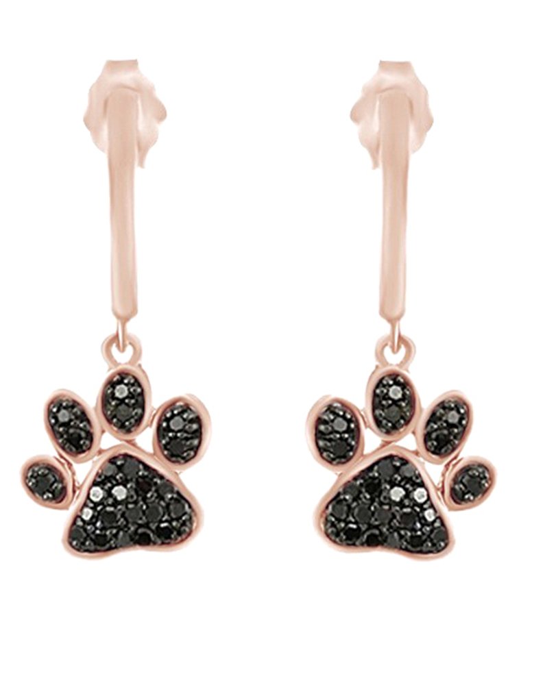 Sterling Silver & Black Natural Diamond Dog Paw Stud Earrings (3/8 cttw) - Perfect Gift for Dog Lovers, Pet Memorial Jewelry for Everyday Wear & Special Occasions