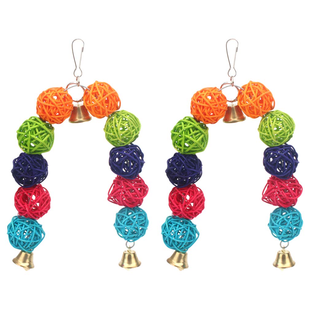 Balacoo 2-Pack Parrot Chew Toys with Bell - Natural Rattan Bird Chewing Balls for Parrots, Budgies & Parakeets - Fun Interactive Pet Bird Toys for Cage Play & Mental Stimulation
