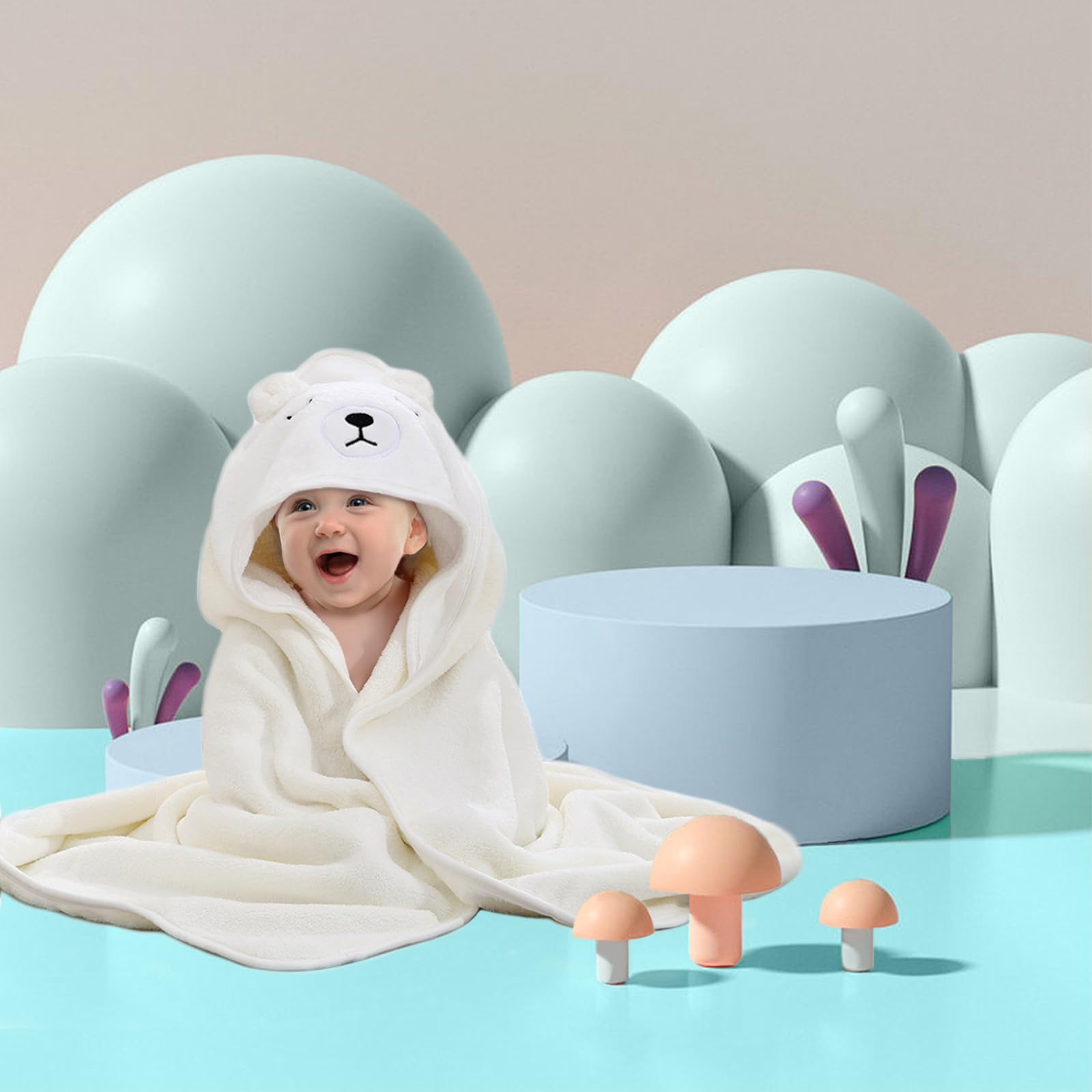 Soft Hooded Baby Towel Set - 8-Piece Muslin Bath Towels & Washcloths for Newborns, Infants, Boys & Girls (White & Grey) - Perfect for Bath Time, Swimming & Spa Days