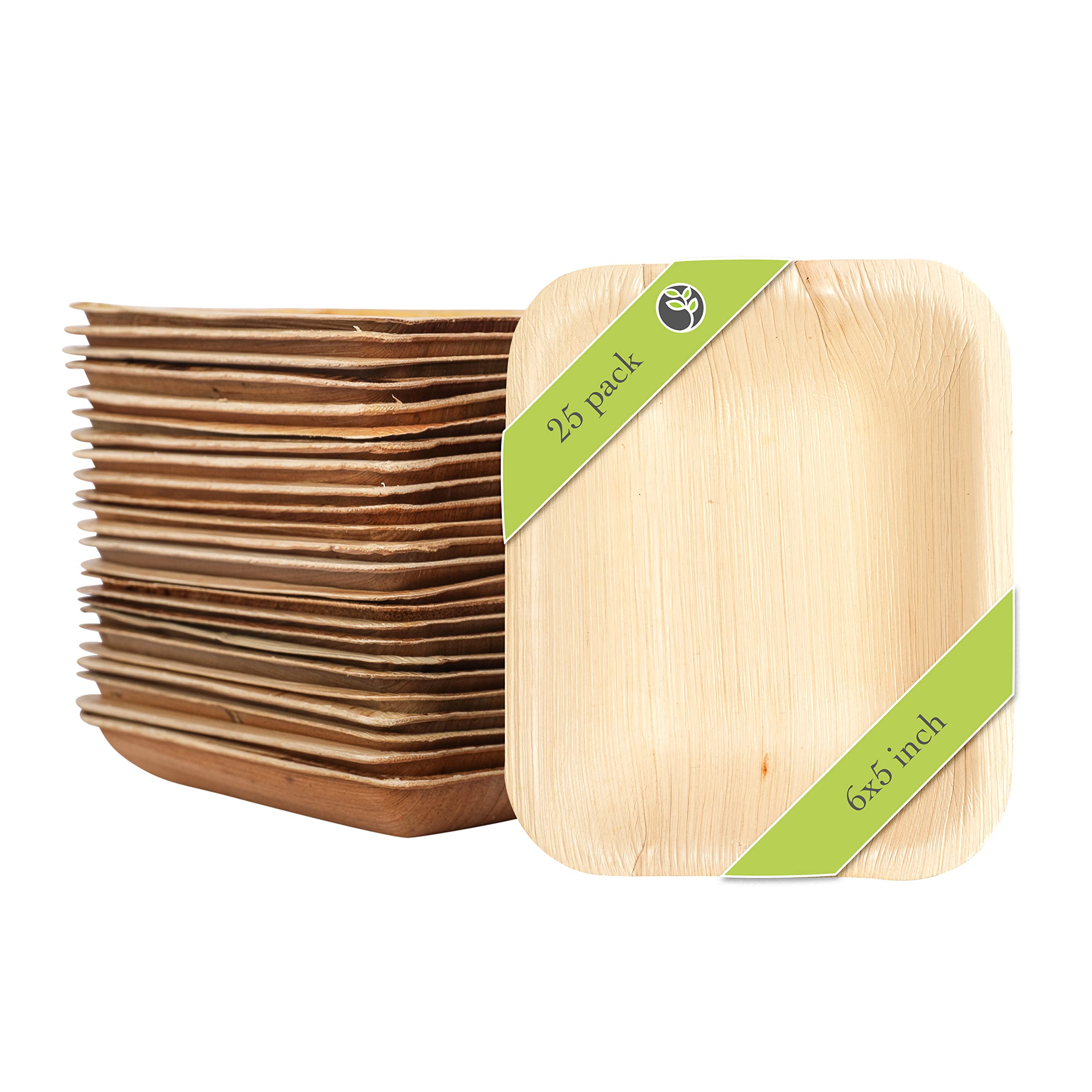 Eco-Friendly 6x5 Inch Rectangle Palm Leaf Plates - Biodegradable & Compostable Disposable Dinnerware for Weddings, Parties, Events - Sustainable Bamboo-Like Design for Outdoor Dining, Picnics, and Catering
